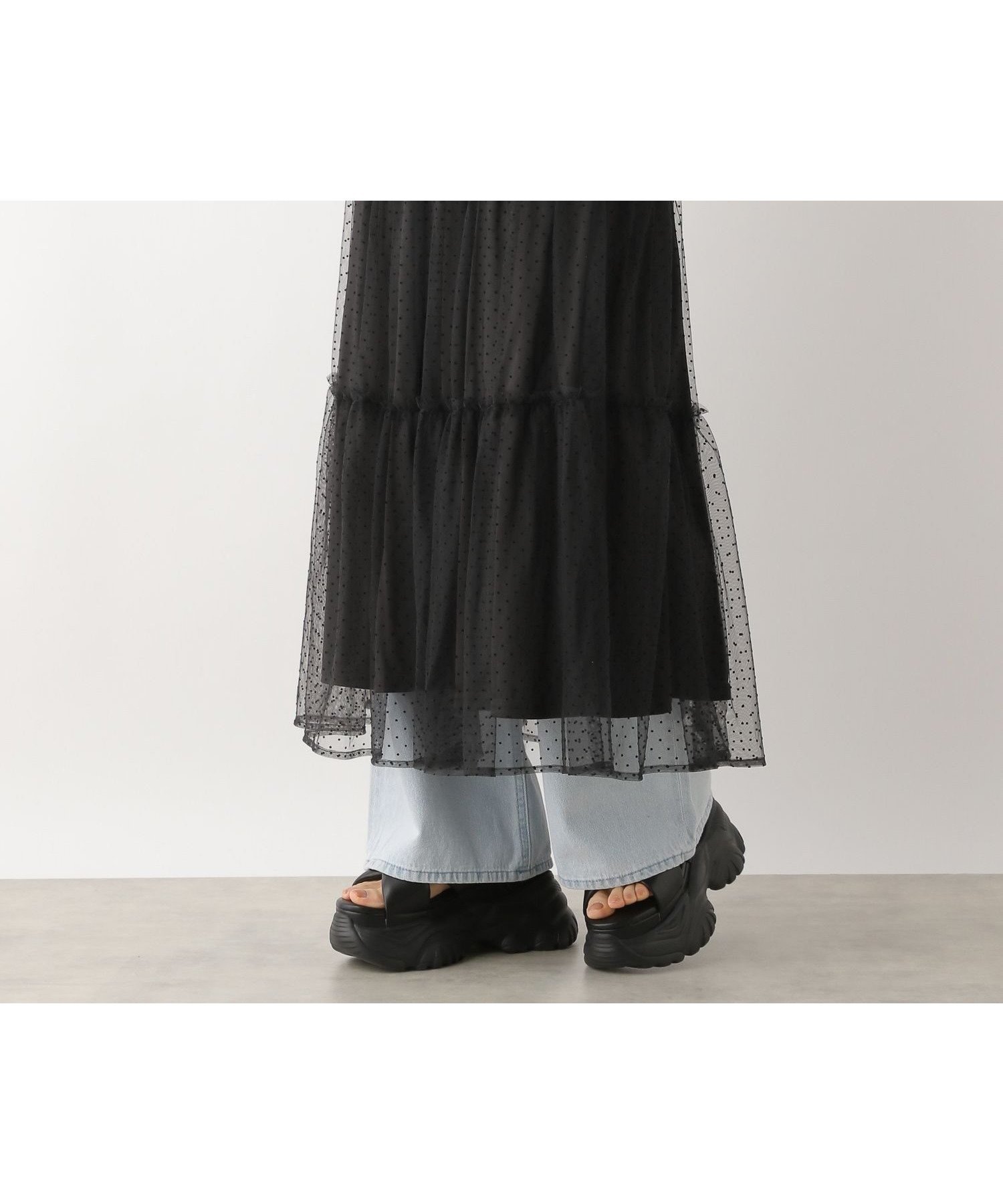【ヘザー/Heather】のシアーティアードフリルロングスカート インテリア・キッズ・メンズ・レディースファッション・服の通販 founy(ファニー) 　ファッション　Fashion　レディースファッション　WOMEN　スカート　Skirt　ロングスカート　Long Skirt　おすすめ　Recommend　シアー　Sheer　スウェット　Sweat　スニーカー　Sneakers　フリル　Frills　エレガント 上品　Elegant　人気　Popularity　ブラックドット|ID: prp329100004569140 ipo3291000000032381716