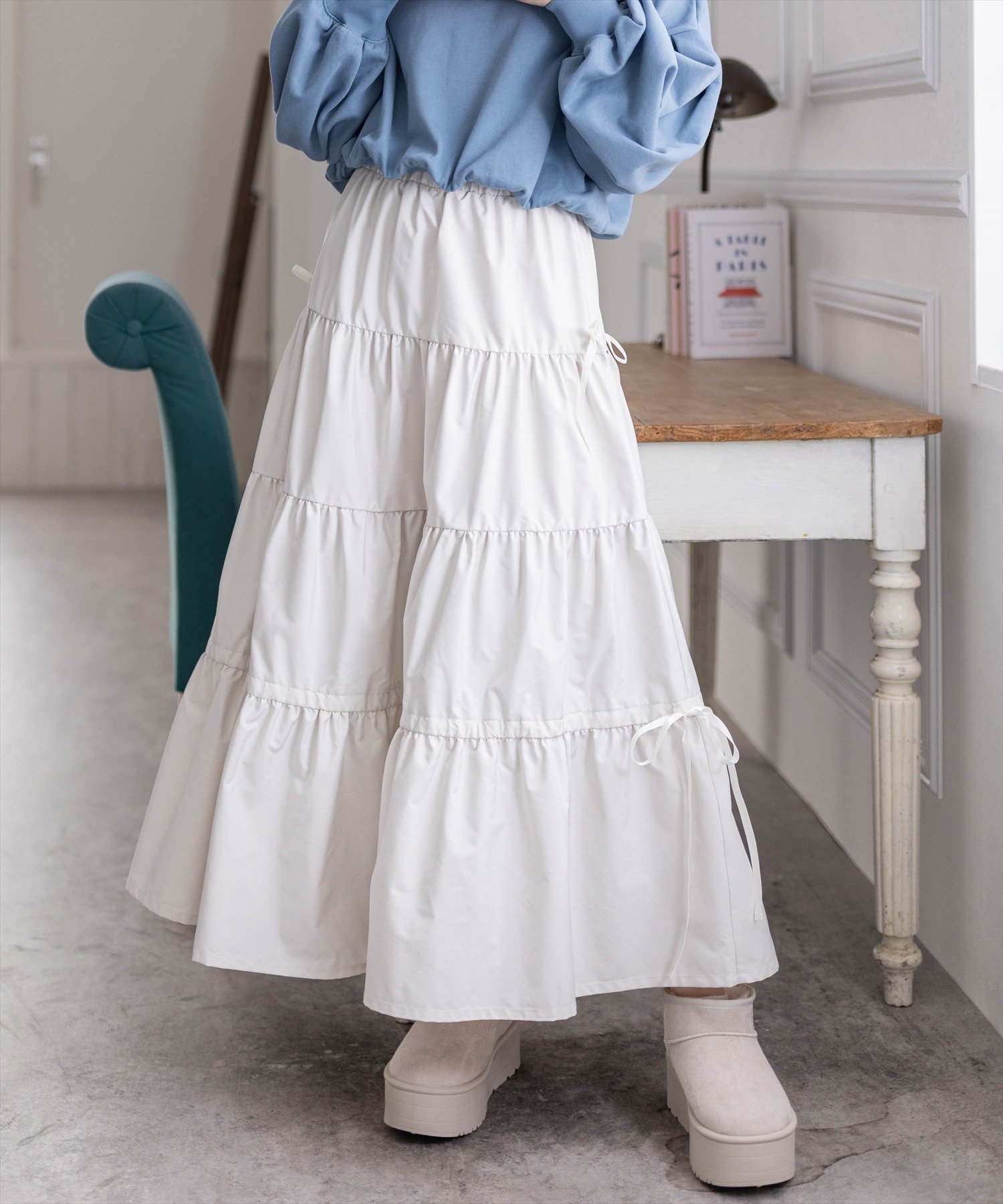【クリア/clear】のリボン付きドロストスカート インテリア・キッズ・メンズ・レディースファッション・服の通販 founy(ファニー) 　ファッション　Fashion　レディースファッション　WOMEN　スカート　Skirt　おすすめ　Recommend　スウェット　Sweat　リボン　Ribbon　IV|ID: prp329100004569172 ipo3291000000032326578