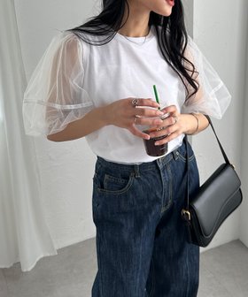 【ラナン/Ranan】のRananチュールレイヤードパフスリーブTシャツ 人気、トレンドファッション・服の通販 founy(ファニー) ファッション Fashion レディースファッション Fashion for Women トップス・カットソー Cut & Sew Tops シャツ・ブラウス・オフィスカジュアル Elegant Blouses & Button-Ups ロングTシャツ・Tシャツ Longline T-Shirts & Tees エアリー Airy Texture カットソー Cut and Sewn Top シアー Sheer, See-Through スリーブ Sleeve, Long Sleeve / Short Sleeve タイトスカート Pencil Skirt, Tight Skirt チュール Tulip, Tulip Motif トレンド Trend, Trending Now ドッキング Docking, Mixed Material メッシュ Mesh, Net Fabric 夏 Summer |ID:prp329100004569193