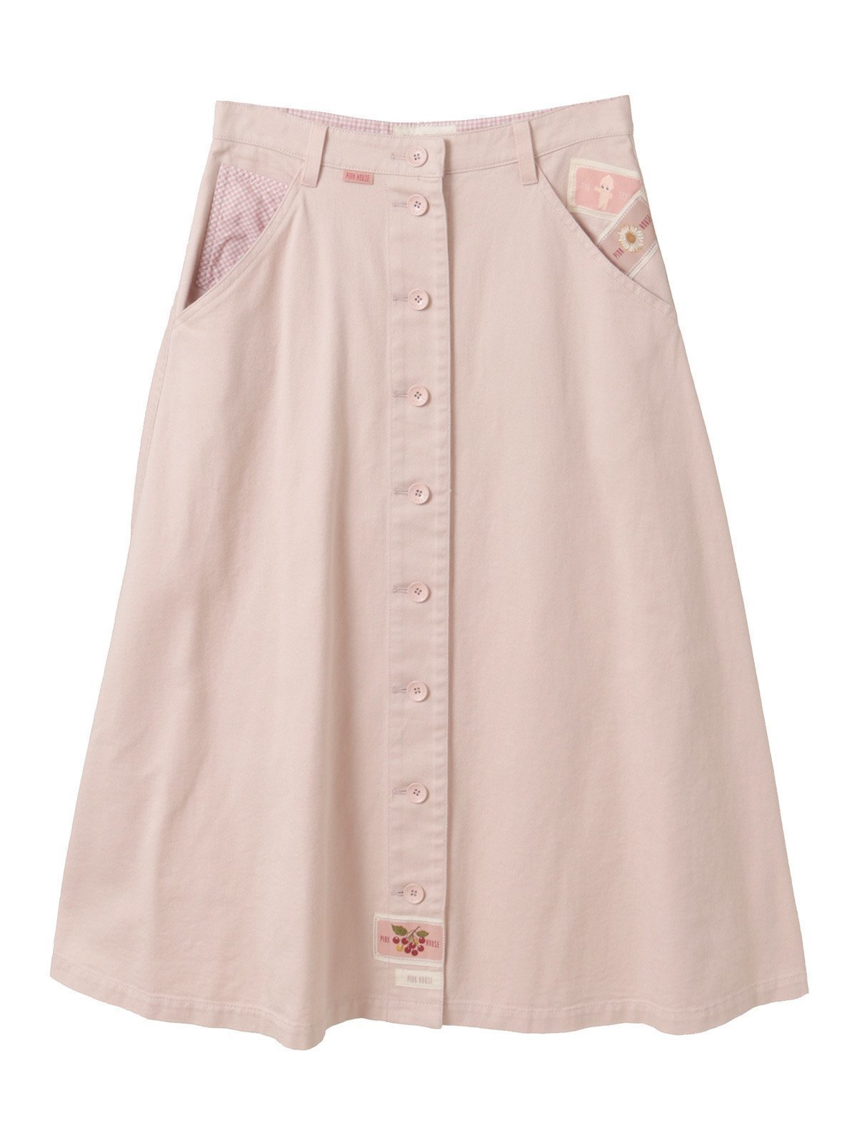 【ピンクハウス/PINK HOUSE】のネームワッペンいっぱいスカート インテリア・キッズ・メンズ・レディースファッション・服の通販 founy(ファニー) 　ファッション　Fashion　レディースファッション　WOMEN　スカート　Skirt　ギンガム　Gingham　チェック　Check　ペチコート　Petticoat　ポケット　Pocket　モチーフ　Motif　ロング　Long　台形　Trapezoid　ピンク|ID: prp329100004569275 ipo3291000000032327315