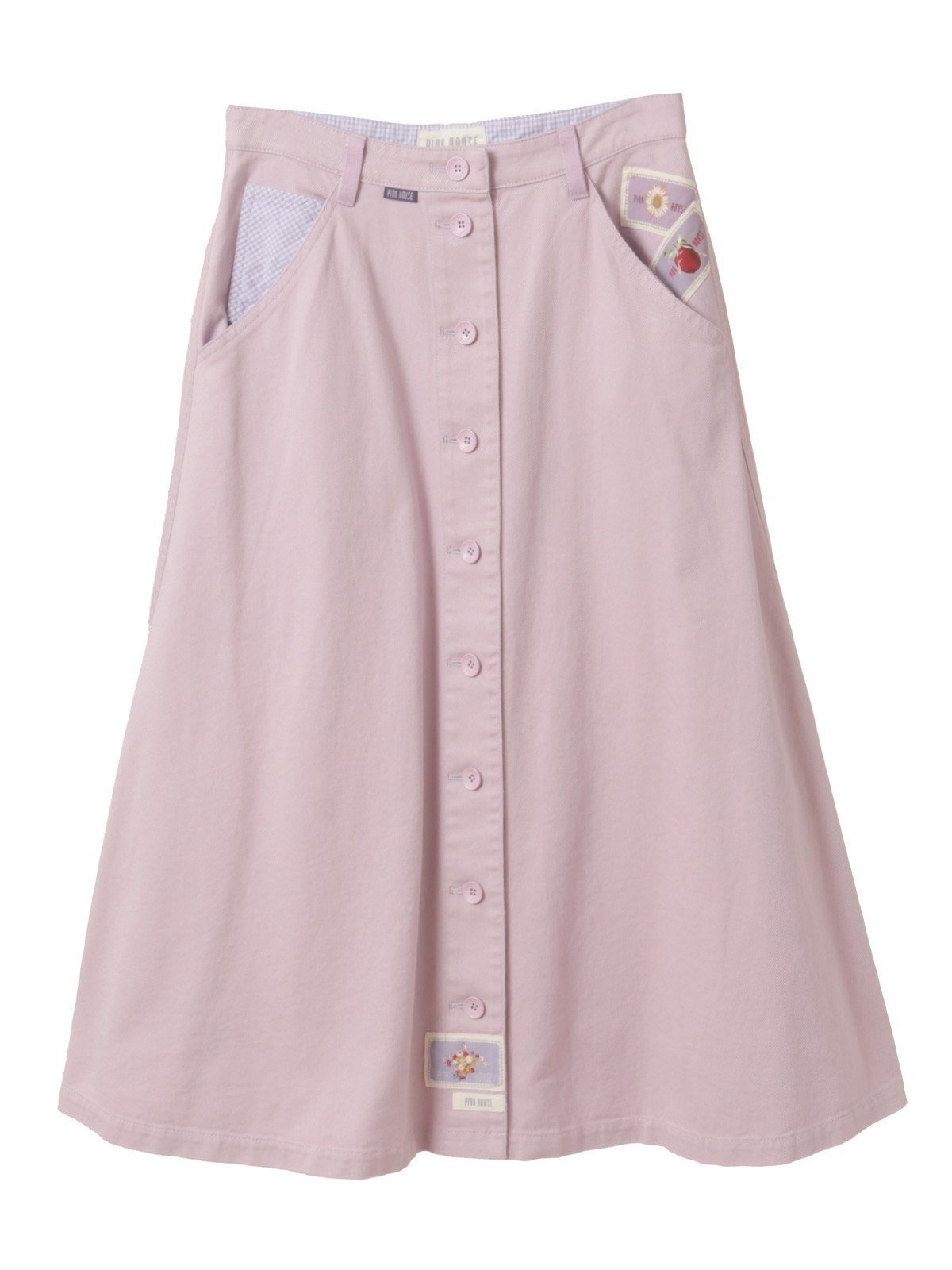 【ピンクハウス/PINK HOUSE】のネームワッペンいっぱいスカート インテリア・キッズ・メンズ・レディースファッション・服の通販 founy(ファニー) 　ファッション　Fashion　レディースファッション　WOMEN　スカート　Skirt　ギンガム　Gingham　チェック　Check　ペチコート　Petticoat　ポケット　Pocket　モチーフ　Motif　ロング　Long　台形　Trapezoid　ラベンダー|ID: prp329100004569275 ipo3291000000032327317