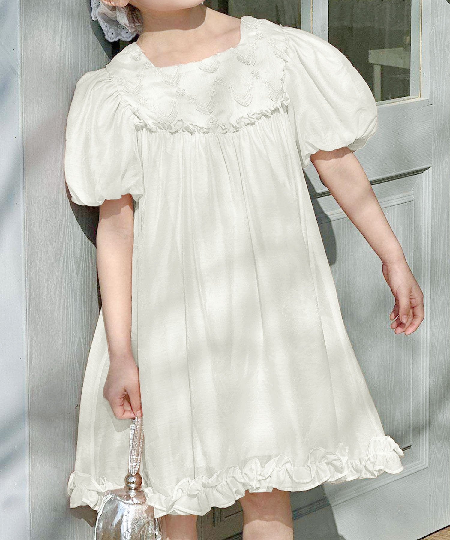 【アイモハ/aimoha / KIDS】の【aimoha-KIDS-】シフォンワンピース インテリア・キッズ・メンズ・レディースファッション・服の通販 founy(ファニー) 　ファッション　Fashion　キッズファッション　Fashion for Kids　ワンピース　Dresses　サンダル　Sandals, Summer Shoes　シフォン　Chiffon, Lightweight Fabric　スリーブ　Sleeve, Long Sleeve / Short Sleeve　トレンド　Trend, Trending Now　フリル　Frill, Ruffle　夏　Summer　春　Spring　S/S・春夏　SS, Spring/Summer, Warm Season　ライトベージュ|ID: prp329100004569332 ipo3291000000033494204