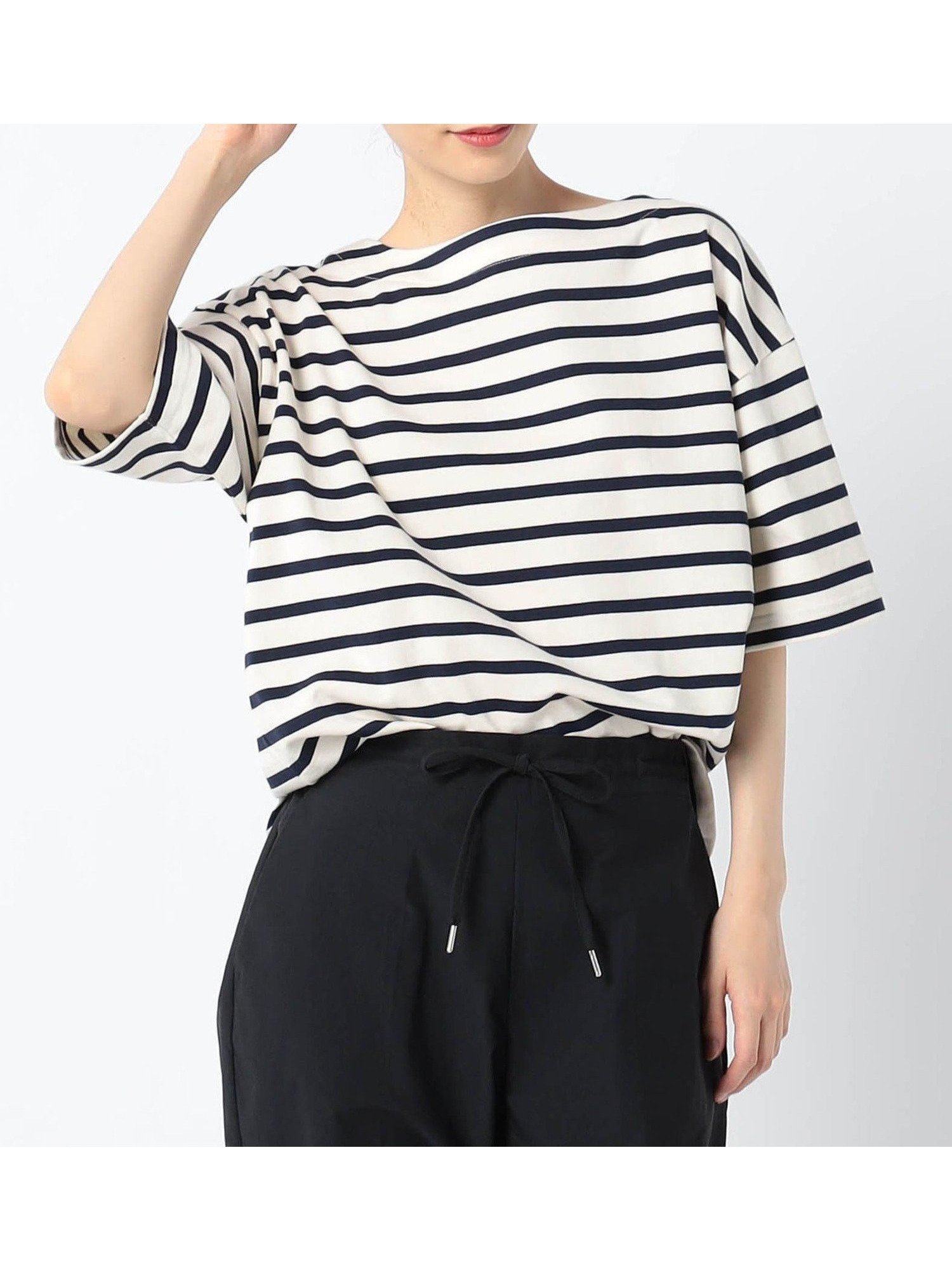 【ニコル/NICOLE】の国産デラヴェ天竺半袖ボーダーTシャツ 人気、トレンドファッション・服の通販 founy(ファニー) 　ファッション　Fashion　レディースファッション　WOMEN　トップス・カットソー　Tops/Tshirt　シャツ/ブラウス　Shirts/Blouses　ロング / Tシャツ　T-Shirts　吸水　Water Absorption　定番　Standard　バランス　Balance　ボーダー　Border　半袖　Short Sleeve　日本製　Made In Japan　 other-1|ID: prp329100004569382 ipo3291000000032328003