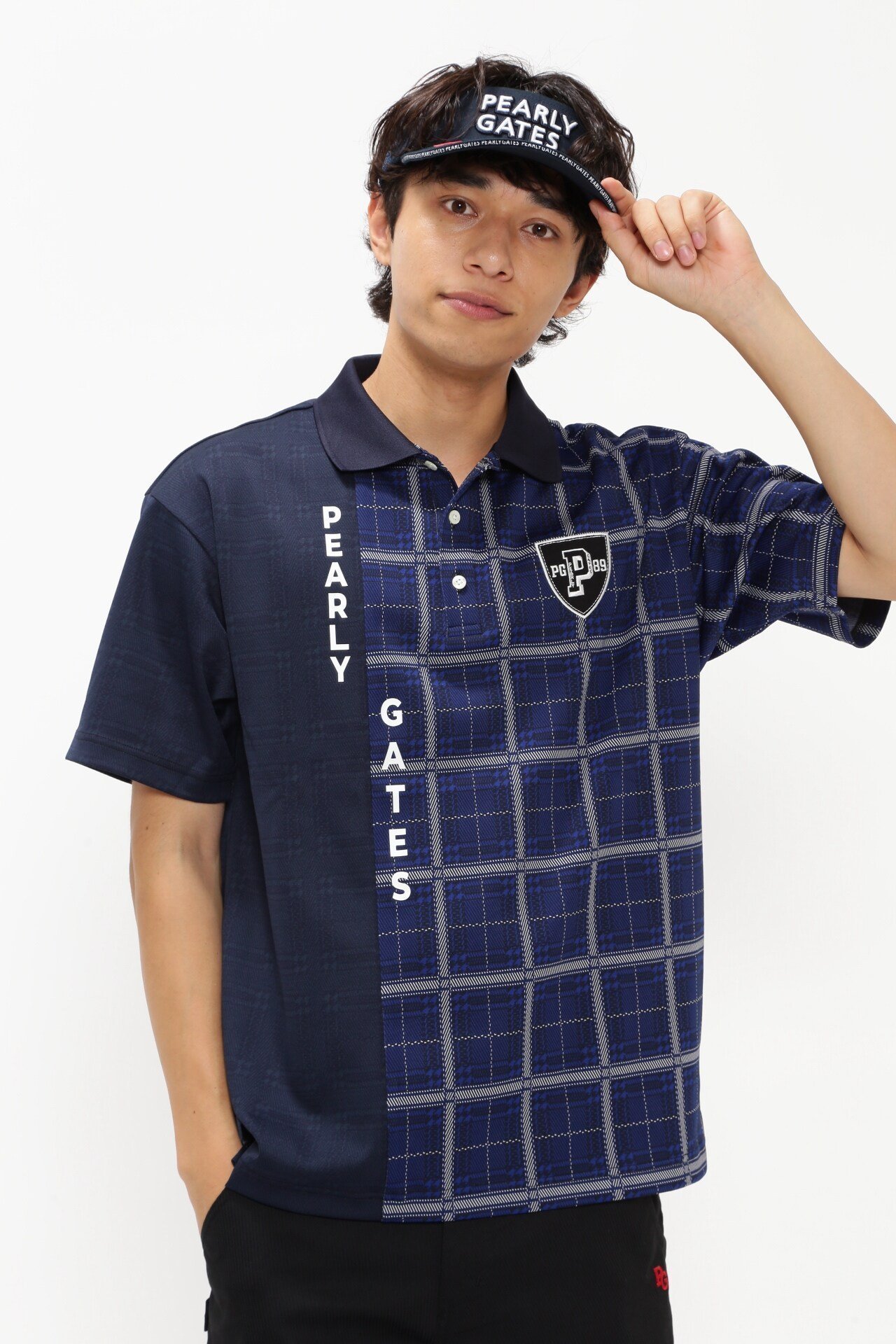 【パーリーゲイツ/PEARLY GATES / MEN】の千鳥チェックWジャガード半袖ポロシャツ Relaxシリーズ インテリア・キッズ・メンズ・レディースファッション・服の通販 founy(ファニー) 　ファッション　Fashion　メンズファッション　MEN　スタイリッシュ　Stylish　ストレッチ　Stretch　チェック　Check　パターン　Pattern　ポロシャツ　Polo Shirt　リラックス　Relax　半袖　Short Sleeve　吸水　Water Absorption　ネイビーベース1|ID: prp329100004569482 ipo3291000000032328906
