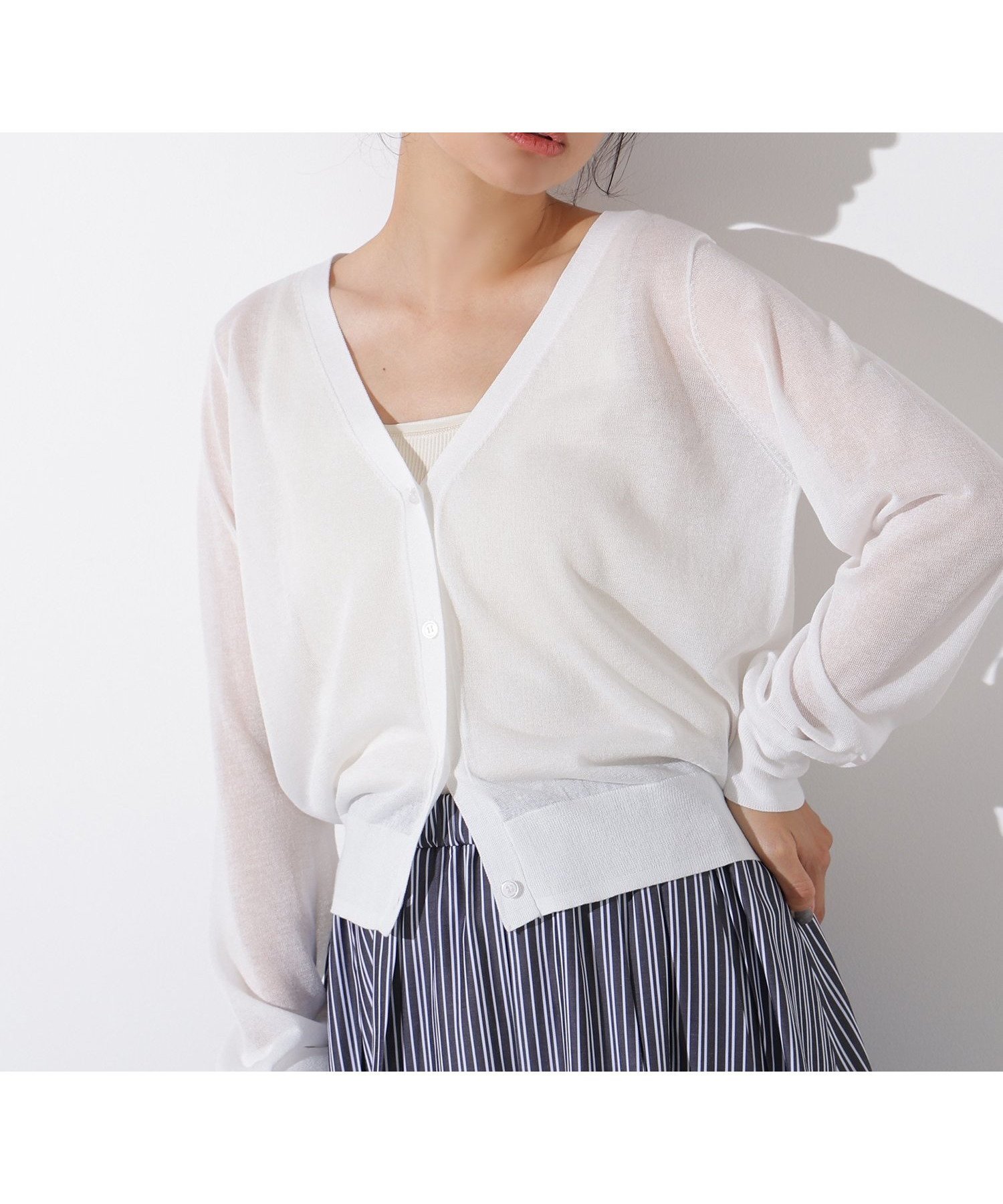 【エヌ ナチュラルビューティーベーシック/N.Natural Beauty basic】のシアーVネックフォルムカーディガン インテリア・キッズ・メンズ・レディースファッション・服の通販 founy(ファニー) 　ファッション　Fashion　レディースファッション　WOMEN　トップス・カットソー　Tops/Tshirt　カーディガン　Cardigans　Vネック　V-Neck　キャミワンピース　Cami Dress　シアー　Sheer　夏　Summer　羽織　Haori　オフ1|ID: prp329100004569627 ipo3291000000032330435