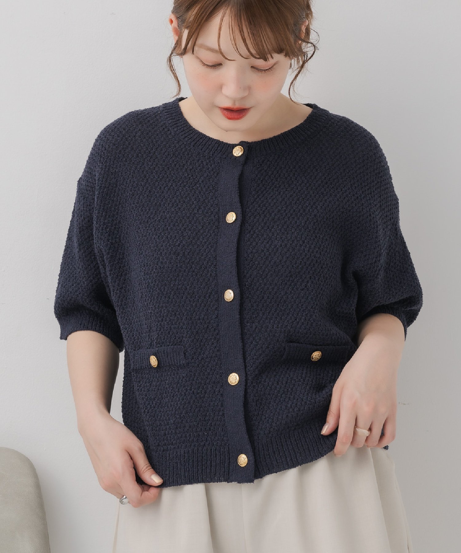 【レトロガール/RETRO GIRL】の金釦半袖NTカーデ 人気、トレンドファッション・服の通販 founy(ファニー) 　ファッション　Fashion　レディースファッション　WOMEN　トップス・カットソー　Tops/Tshirt　おすすめ　Recommend　カーディガン　Cardigan　サマー　Summer　スラックス　Slacks　トレンド　Trend　バルーン　Balloon　ベーシック　Basic　エレガント 上品　Elegant　半袖　Short Sleeve　夏　Summer　 other-1|ID: prp329100004569729 ipo3291000000032331339