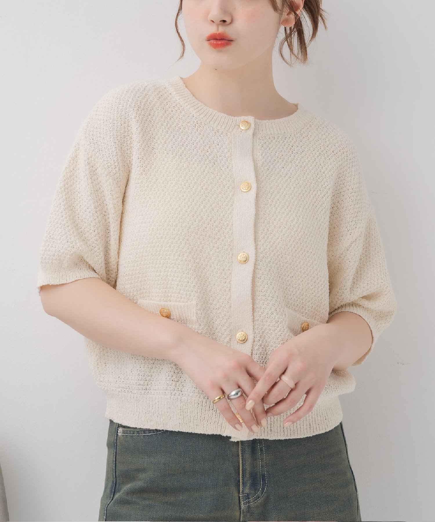 【レトロガール/RETRO GIRL】の金釦半袖NTカーデ インテリア・キッズ・メンズ・レディースファッション・服の通販 founy(ファニー) 　ファッション　Fashion　レディースファッション　WOMEN　トップス・カットソー　Tops/Tshirt　おすすめ　Recommend　カーディガン　Cardigan　サマー　Summer　スラックス　Slacks　トレンド　Trend　バルーン　Balloon　ベーシック　Basic　エレガント 上品　Elegant　半袖　Short Sleeve　夏　Summer　アイボリー|ID: prp329100004569729 ipo3291000000032331343