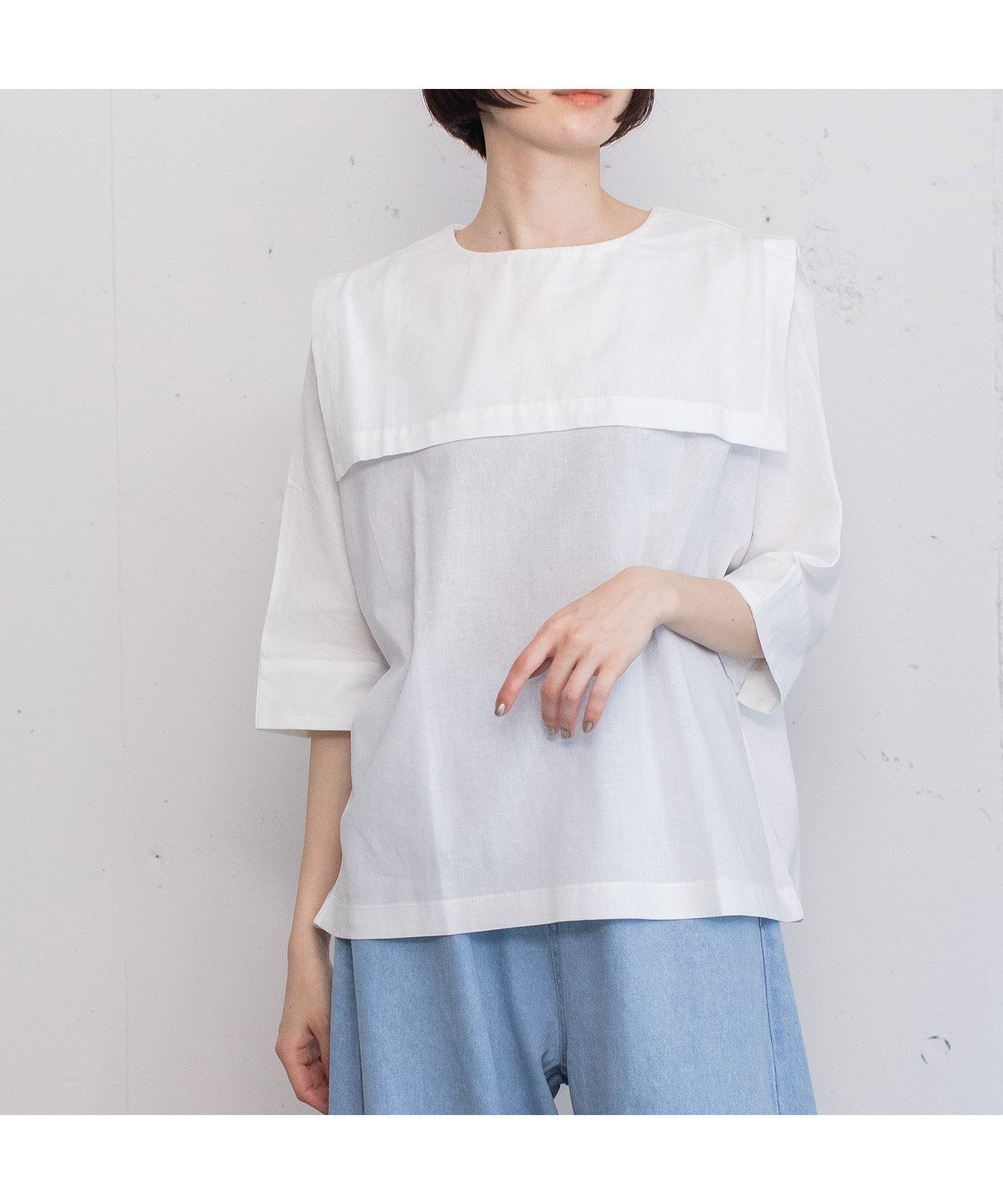 【プードゥドゥ/POU DOU DOU】のセーラーカラーブラウス インテリア・キッズ・メンズ・レディースファッション・服の通販 founy(ファニー) 　ファッション　Fashion　レディースファッション　Fashion for Women　トップス・カットソー　Cut & Sew Tops　シャツ・ブラウス・オフィスカジュアル　Elegant Blouses & Button-Ups　スマート　Smart, Elegant　オフホワイト|ID: prp329100004569733 ipo3291000000033548275