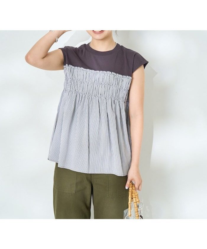 【フリークスストア/FREAK'S STORE】のストライプ切替 フレンチスリーブTシャツ 25SS 人気、トレンドファッション・服の通販 founy(ファニー) 　ファッション　Fashion　レディースファッション　WOMEN　トップス・カットソー　Tops/Tshirt　シャツ/ブラウス　Shirts/Blouses　ロング / Tシャツ　T-Shirts　2025年　2025　2025春夏・S/S　Ss,Spring/Summer,2025　シャーリング　Shirring　ストライプ　Stripe　スリーブ　Sleeve　フレンチ　French　切替　Switching　夏　Summer　S/S・春夏　Ss・Spring/Summer　 other-1|ID: prp329100004569810 ipo3291000000032332129