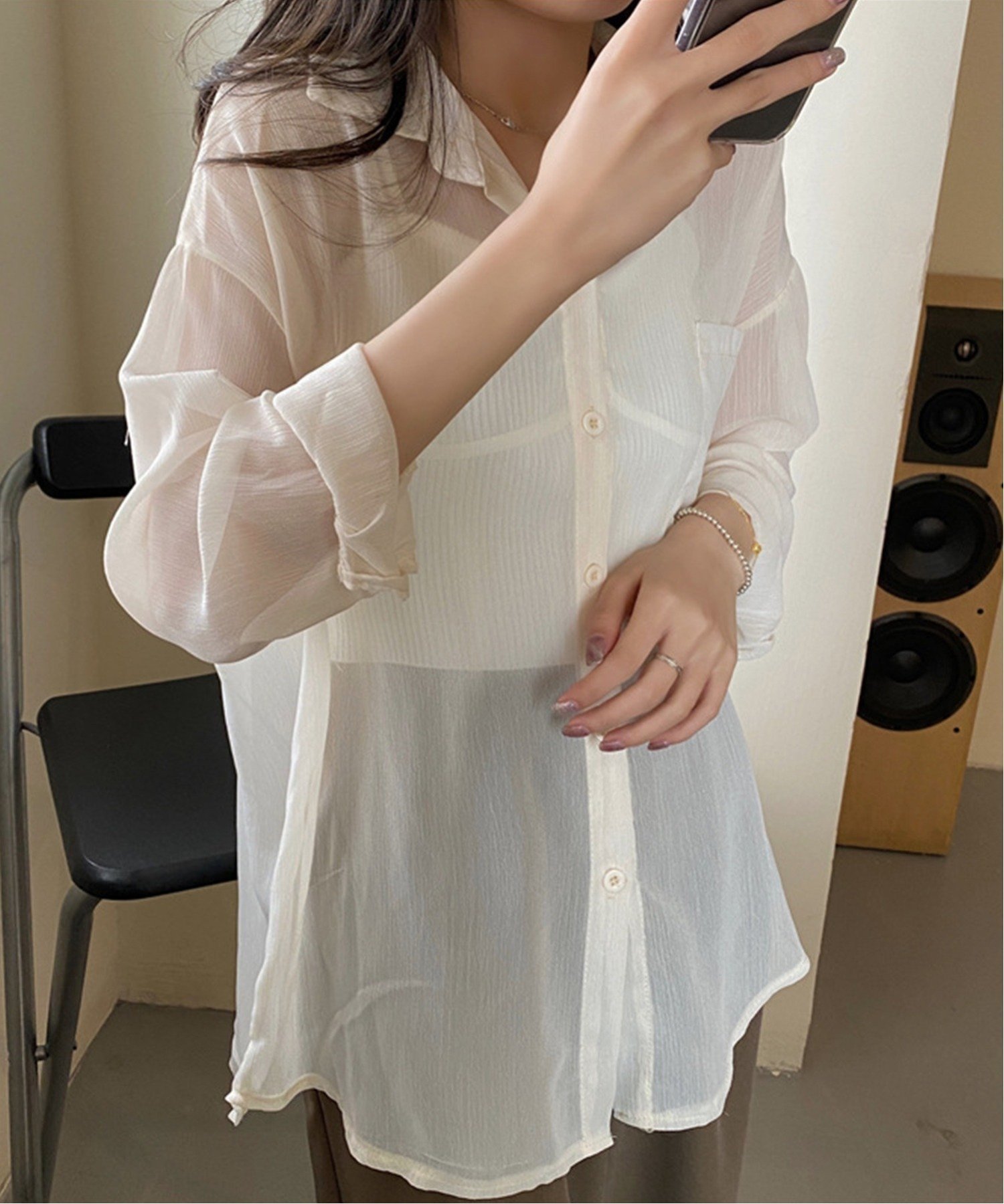 【アイモハ/aimoha】のJasmine Grandiflorum/シアー素材涼しげシースルー長袖シャツ インテリア・キッズ・メンズ・レディースファッション・服の通販 founy(ファニー) 　ファッション　Fashion　レディースファッション　Fashion for Women　トップス・カットソー　Cut & Sew Tops　シャツ・ブラウス・オフィスカジュアル　Elegant Blouses & Button-Ups　シアー　Sheer, See-Through　今季　This Season, Current Season　長袖　Long Sleeve, Full Sleeve　ベージュ|ID: prp329100004569841 ipo3291000000033278161