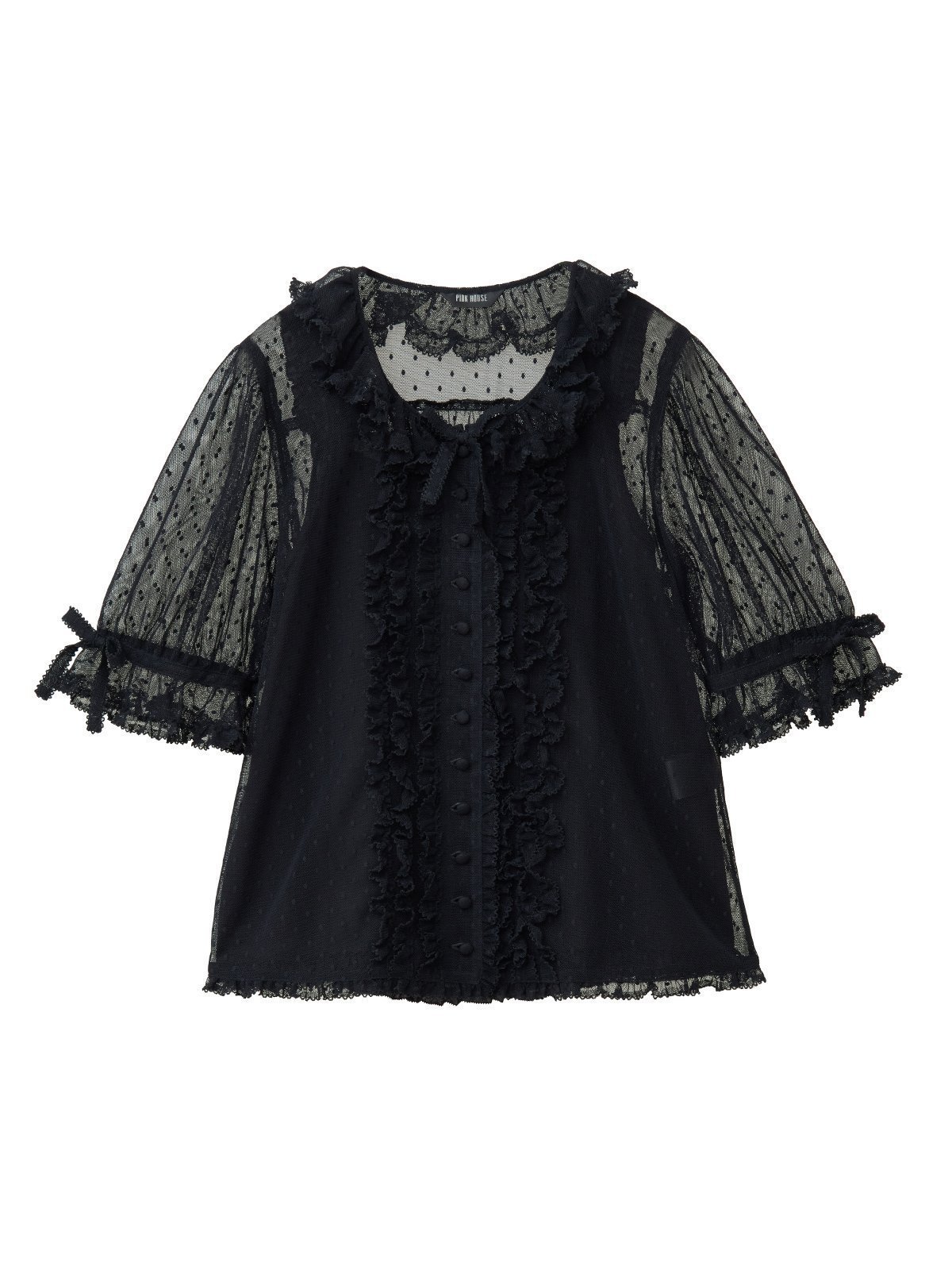 【ピンクハウス/PINK HOUSE】のポルカドットチュールブラウス インテリア・キッズ・メンズ・レディースファッション・服の通販 founy(ファニー) 　ファッション　Fashion　レディースファッション　WOMEN　トップス・カットソー　Tops/Tshirt　シャツ/ブラウス　Shirts/Blouses　インナー　Inner　ドット　Dot　フェミニン　Feminine　フリル　Frills　モチーフ　Motif　リボン　Ribbon　レーシー　Lacey　レース　Race　エレガント 上品　Elegant　水玉　Polka Dots　クロ|ID: prp329100004569957 ipo3291000000032333776