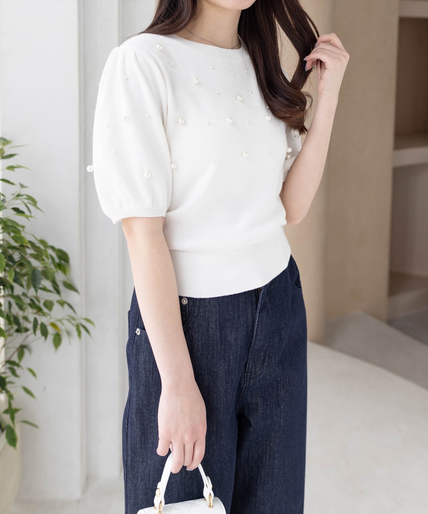 【クリア/clear】のパール付き半袖ニットトップス インテリア・キッズ・メンズ・レディースファッション・服の通販 founy(ファニー) 　ファッション　Fashion　レディースファッション　WOMEN　トップス・カットソー　Tops/Tshirt　ニット　Knit Tops　スリーブ　Sleeve　パール　Pearl　フェミニン　Feminine　フレア　Flare　マーメイド　Mermaid　半袖　Short Sleeve　OWH|ID: prp329100004569963 ipo3291000000032333843