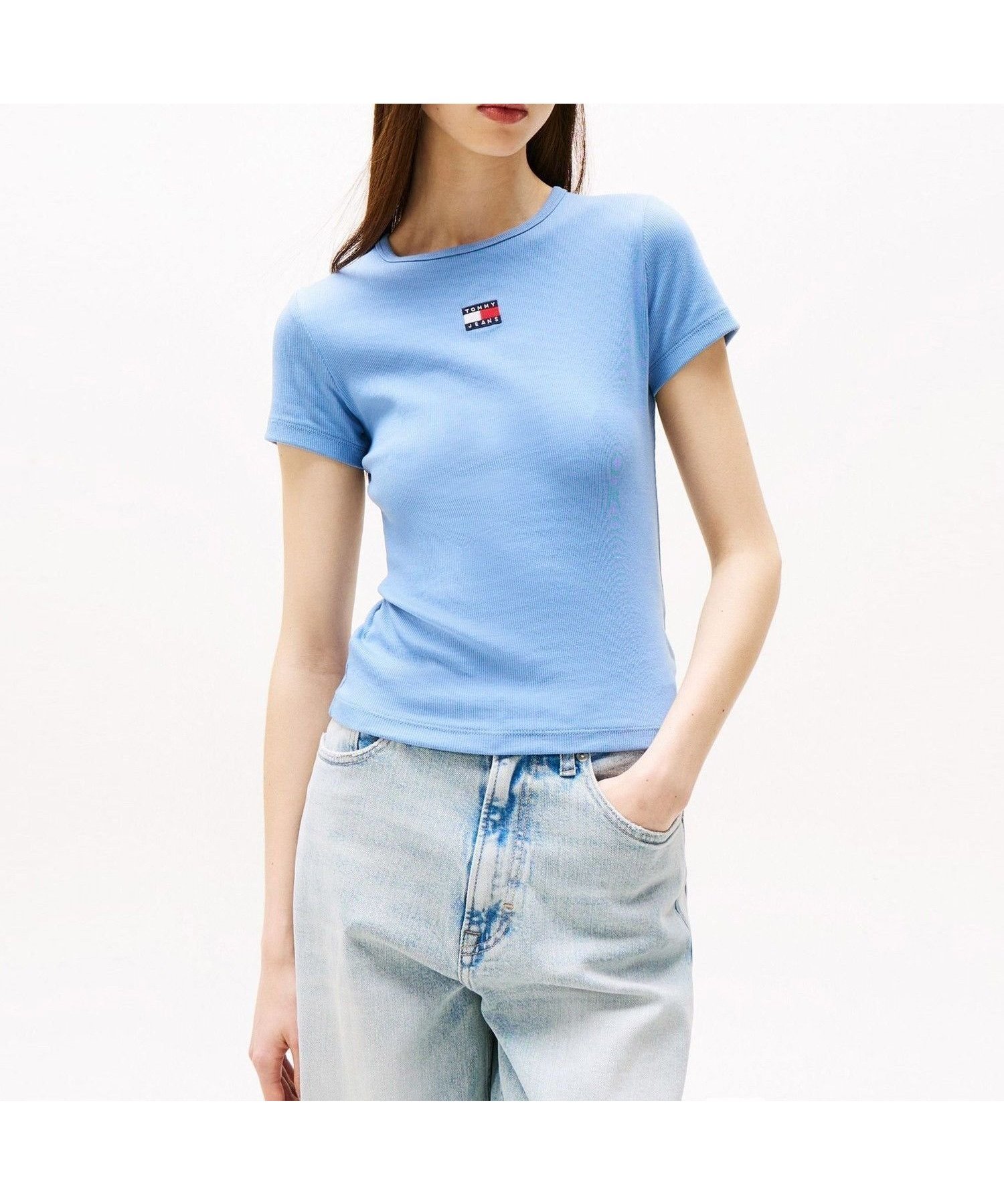 【トミーヒルフィガー/TOMMY HILFIGER】のスリムバッジリブTシャツ インテリア・キッズ・メンズ・レディースファッション・服の通販 founy(ファニー) 　ファッション　Fashion　レディースファッション　Fashion for Women　トップス・カットソー　Cut & Sew Tops　シャツ・ブラウス・オフィスカジュアル　Elegant Blouses & Button-Ups　ロングTシャツ・Tシャツ　Longline T-Shirts & Tees　アメリカン　American Style　インナー　Innerwear　クラシック　Classic, Timeless Style　ゴルフ　Golf　シンプル　Simple, Minimal　スリム　Slim, Slim Fit　デニム　Denim, Jeans Material　フィット　Fit, Slim Fit　フロント　Front, Front Design　モダン　Modern, Contemporary　人気　Popular, Best Seller　ブルーDY6|ID: prp329100004569967 ipo3291000000033011964