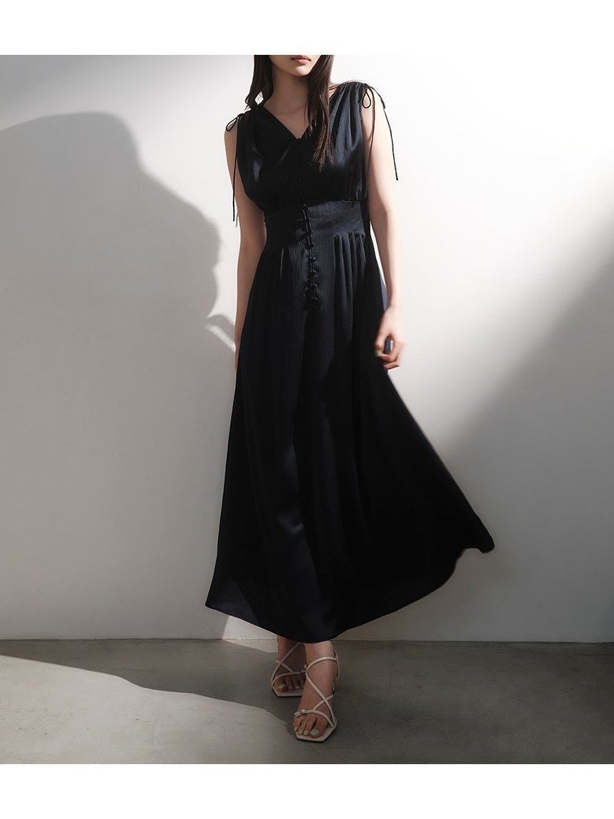 【フレイ アイディー/FRAY I.D】のサテンタックフレアワンピース/ウォッシャブル インテリア・キッズ・メンズ・レディースファッション・服の通販 founy(ファニー) 　ファッション　Fashion　レディースファッション　Fashion for Women　ワンピース　Dresses　ウォッシャブル　Machine Washable　エレガント 上品　Elegant　シャーリング　Shirring, Ruched　スリット　Slit, Slit Detail　フロント　Front, Front Design　人気　Popular, Best Seller　NVY[089]|ID: prp329100004570449 ipo3291000000033028482