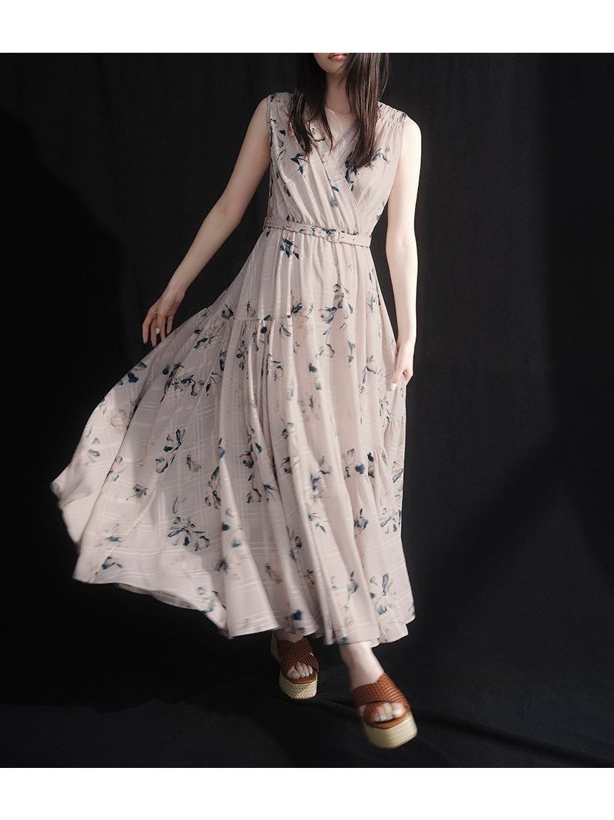 【フレイ アイディー/FRAY I.D】のフラワープリントカシュクールワンピース/接触冷感 インテリア・キッズ・メンズ・レディースファッション・服の通販 founy(ファニー) 　ファッション　Fashion　レディースファッション　Ladies' Fashion Online　ワンピース　Dress　エレガント 上品　Elegant　カシュクール　Cachecoeur　ギャザー　Gather　切替　Switching　シアー　Sheer　チェック　Check　トレンド　Trend　フレア　Flare　プリント　Print　リュクス　Luxe　PBEG[036]|ID: prp329100004570451 ipo3291000000032607711