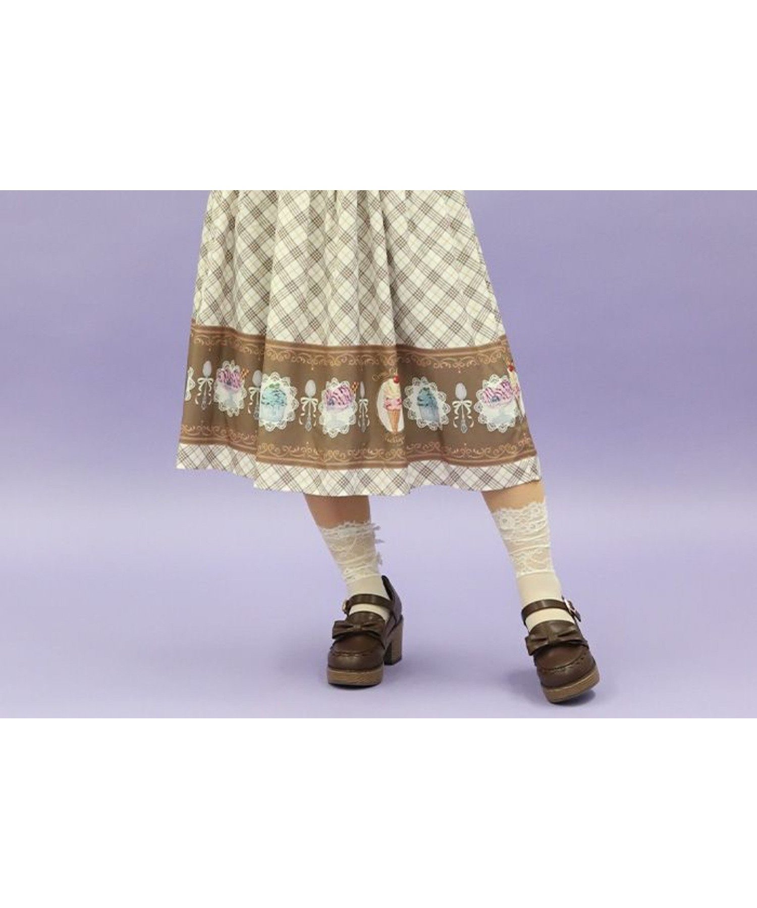 【アクシーズファム/axes femme】のレトロアイスクリームワンピース インテリア・キッズ・メンズ・レディースファッション・服の通販 founy(ファニー) 　ファッション　Fashion　レディースファッション　Fashion for Women　ワンピース　Dresses　おすすめ　Recommended / Our Picks　チェック　Check, Plaid, Tartan　ドッキング　Docking, Mixed Material　ビジュー　Bijou, Jewel-like Accent　プリント　Print, Printed Pattern　リボン　Ribbon, Bow　モカ|ID: prp329100004570551 ipo3291000000032763609