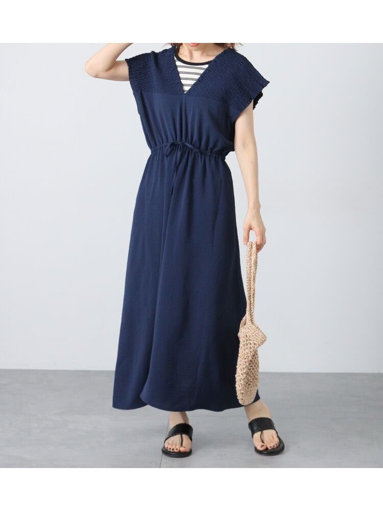 【テチチ/Te chichi】の楊柳シャーリングドロストワンピース インテリア・キッズ・メンズ・レディースファッション・服の通販 founy(ファニー) 　ファッション　Fashion　レディースファッション　WOMEN　ワンピース　Dress　シャーリング　Shirring　ネイビー|ID: prp329100004570607 ipo3291000000032339188