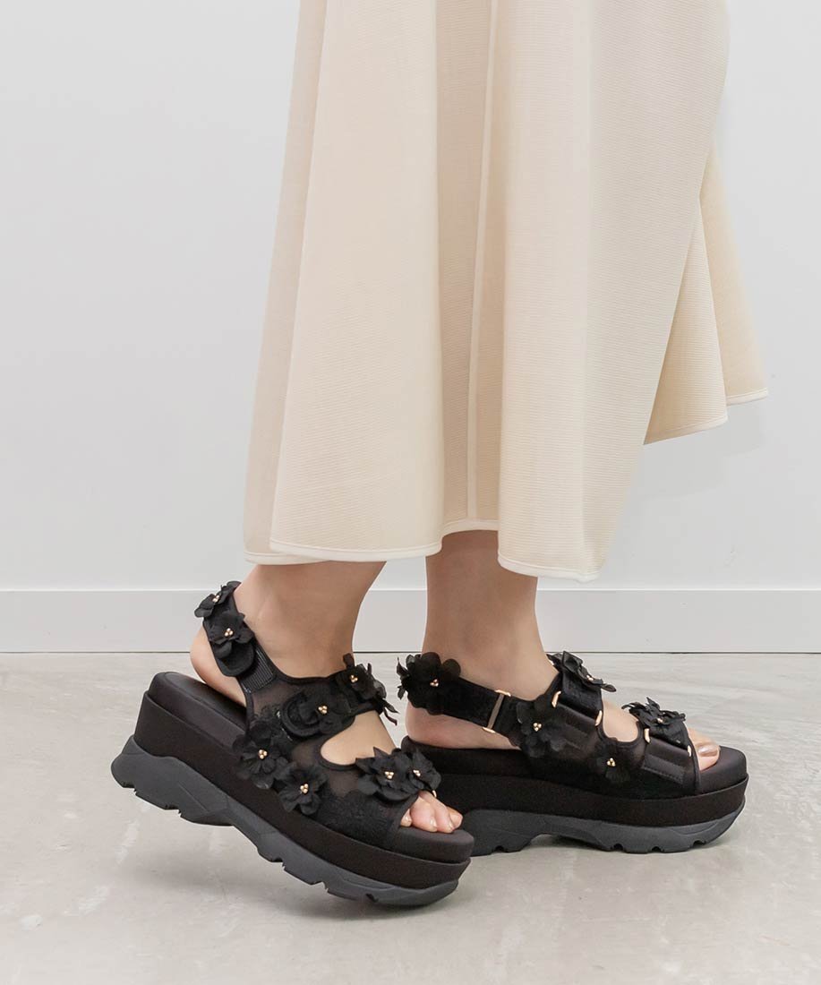 【ランダ/RANDA】のフラワースポーツサンダル インテリア・キッズ・メンズ・レディースファッション・服の通販 founy(ファニー) 　ファッション　Fashion　レディースファッション　WOMEN　スポーツウェア　Sportswear　サンダル / ミュール　Sandals　エアリー　Airy　クッション　Cushion　サテン　Satin　サンダル　Sandals　シアー　Sheer　スポーツ　Sports　フィット　Fit　フェミニン　Feminine　フラワー　Flower　エレガント 上品　Elegant　BLACK|ID: prp329100004570696 ipo3291000000032340145