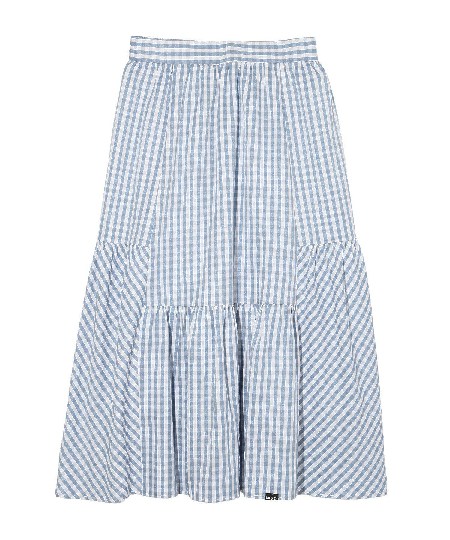 【ミルクフェド/MILKFED.】のGINGHAM TIERED SKIR インテリア・キッズ・メンズ・レディースファッション・服の通販 founy(ファニー) 　ファッション　Fashion　レディースファッション　WOMEN　ガーリー　Girly　キャップ　Cap　ギンガム　Gingham　コンパクト　Compact　シンプル　Simple　スニーカー　Sneakers　チェック　Check　ランダム　Random　ロング　Long　夏　Summer　LtBLUE|ID: prp329100004570786 ipo3291000000032340764