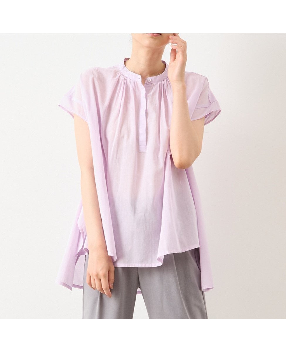 【メルローズ クレール/MELROSE claire】のバンドカラーギャザーブラウス インテリア・キッズ・メンズ・レディースファッション・服の通販 founy(ファニー) 　ファッション　Fashion　レディースファッション　WOMEN　トップス・カットソー　Tops/Tshirt　シャツ/ブラウス　Shirts/Blouses　スリット　Slit　ピンク|ID: prp329100004570802 ipo3291000000032340945