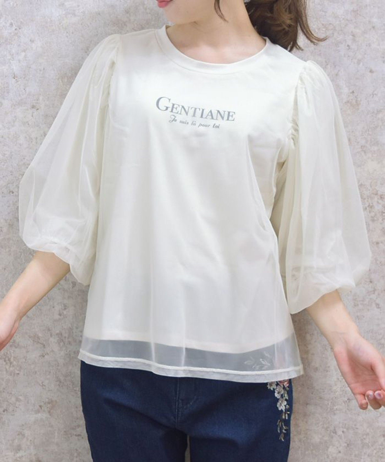 【アクシーズファム/axes femme】のチュール重ねボリューム袖プルオーバー インテリア・キッズ・メンズ・レディースファッション・服の通販 founy(ファニー) 　ファッション　Fashion　レディースファッション　Fashion for Women　トップス・カットソー　Cut & Sew Tops　カジュアルプルオーバー・ニットトップス　Pullovers & Knit Tops / Casual Pullovers　カットソー　Cut and Sewn Top　ショルダー　Shoulder, Shoulder Strap　チュール　Tulip, Tulip Motif　ドロップ　Drop Shoulder, Dropped Style　プリント　Print, Printed Pattern　白|ID: prp329100004570852 ipo3291000000033548872