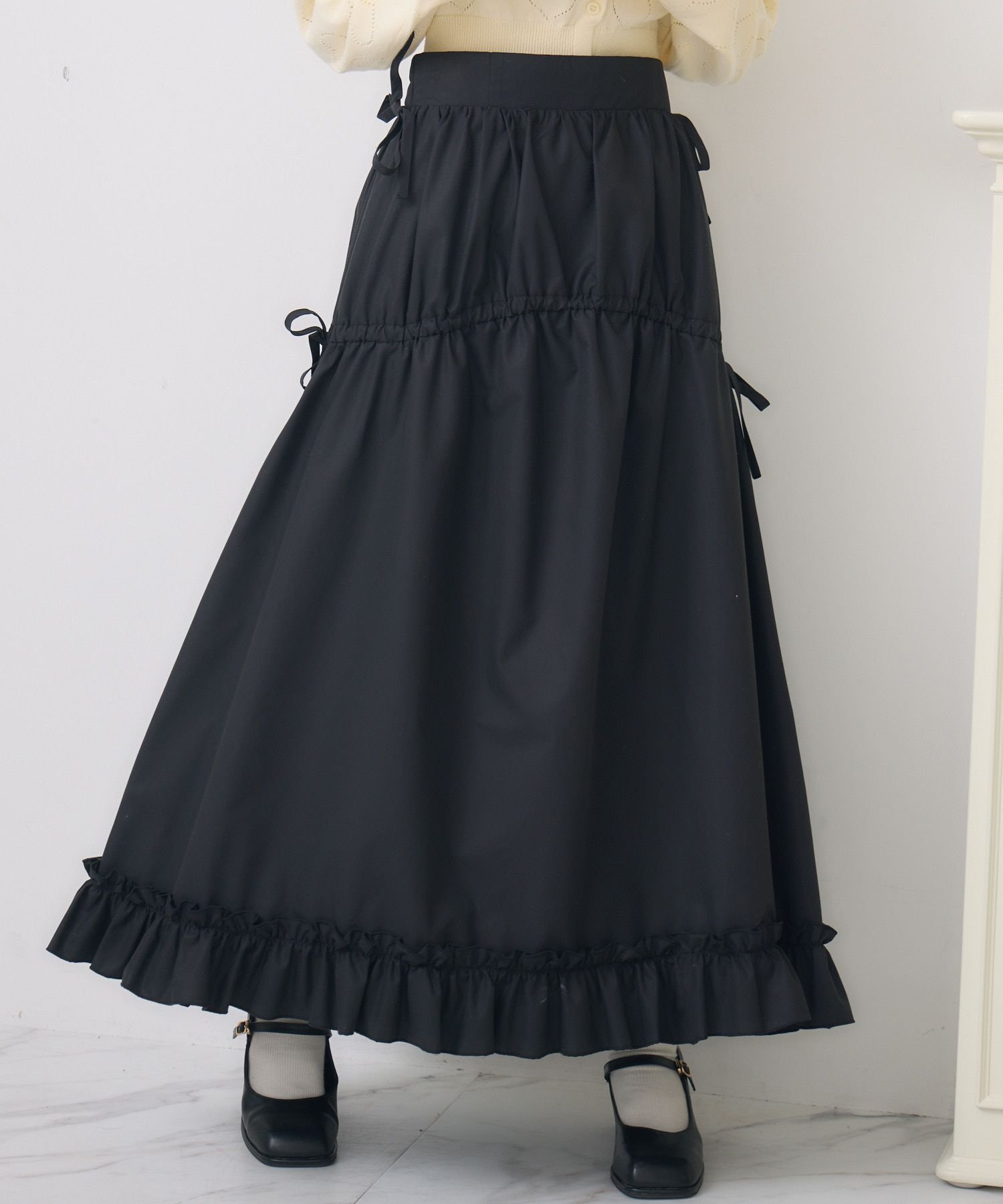 【レトロガール/RETRO GIRL】のハイウエストドロストフレアSK インテリア・キッズ・メンズ・レディースファッション・服の通販 founy(ファニー) 　ファッション　Fashion　レディースファッション　WOMEN　スカート　Skirt　カットソー　Cut And Sew　ギンガム　Gingham　シンプル　Simple　チェック　Check　トレーナー　Trainer　フリル　Frills　マキシ　Maxi　リボン　Ribbon　ロング　Long　夏　Summer　ブラック|ID: prp329100004570854 ipo3291000000032341561