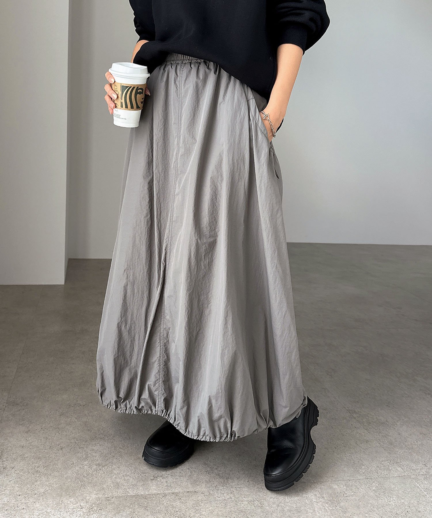 【その他のブランド/Other】のナイロンタフタ バルーン ロング スカート インテリア・キッズ・メンズ・レディースファッション・服の通販 founy(ファニー) 　ファッション　Fashion　レディースファッション　WOMEN　スカート　Skirt　おすすめ　Recommend　カットソー　Cut And Sew　スウェット　Sweat　タフタ　Taffeta　バルーン　Balloon　ポケット　Pocket　ロング　Long　グレー|ID: prp329100004570859 ipo3291000000032341599