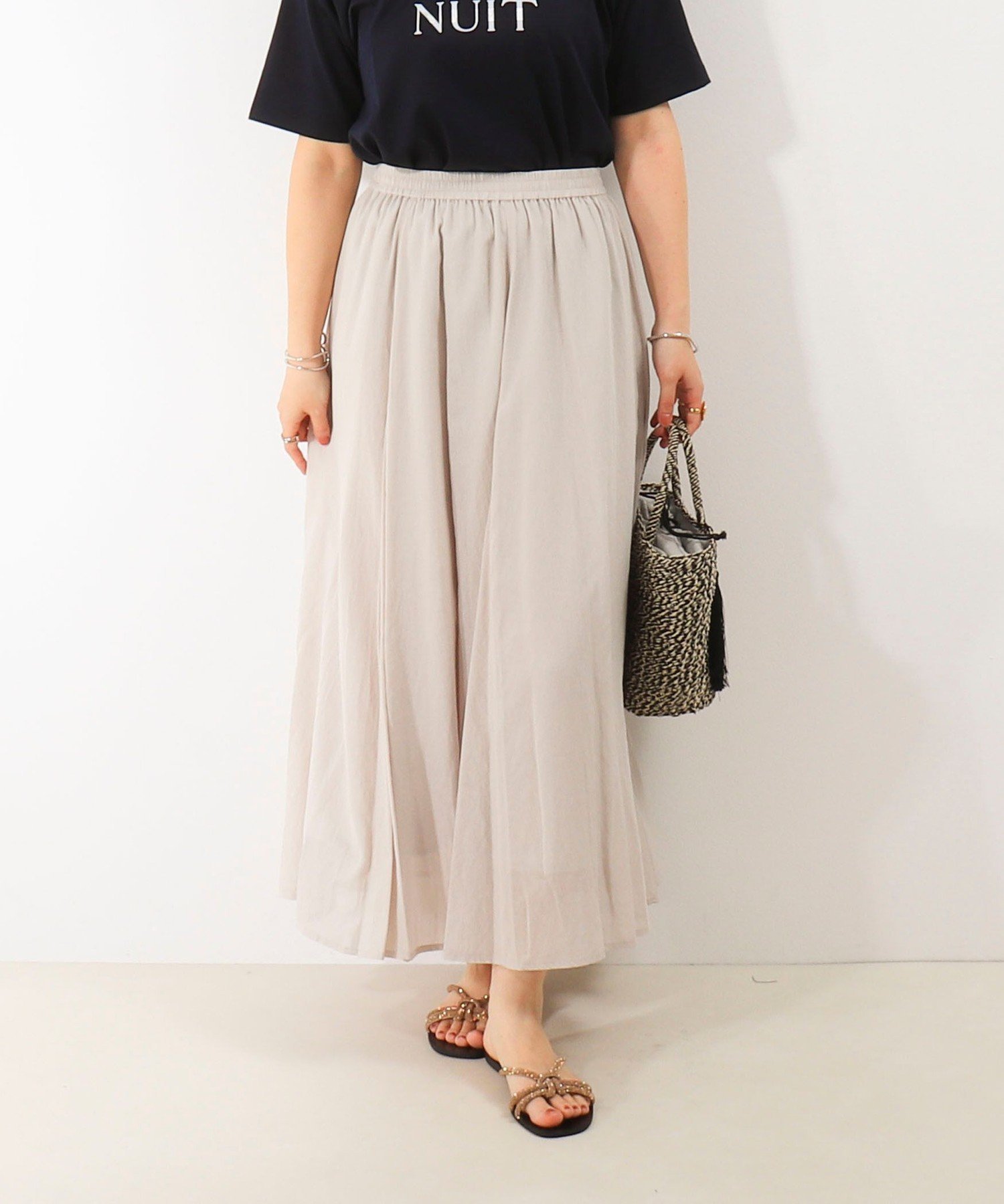 【ノーリーズ/NOLLEY'S】の麻調シアーパネルフレアスカート インテリア・キッズ・メンズ・レディースファッション・服の通販 founy(ファニー) 　ファッション　Fashion　レディースファッション　Fashion for Women　スカート　Skirts　Aライン・フレアスカート　A-Line & Flared Skirts　エアリー　Airy Texture　シアー　Sheer, See-Through　ドローコード　Drawcord, Drawstring Cord　フレア　Flare, Flared　おすすめ　Recommended / Our Picks　夏　Summer　旅行　Travel　エレガント 上品　Elegant　2025年　2025　2025春夏・S/S　Spring/Summer 2025 SS25　キナリ|ID: prp329100004570952 ipo3291000000032724613