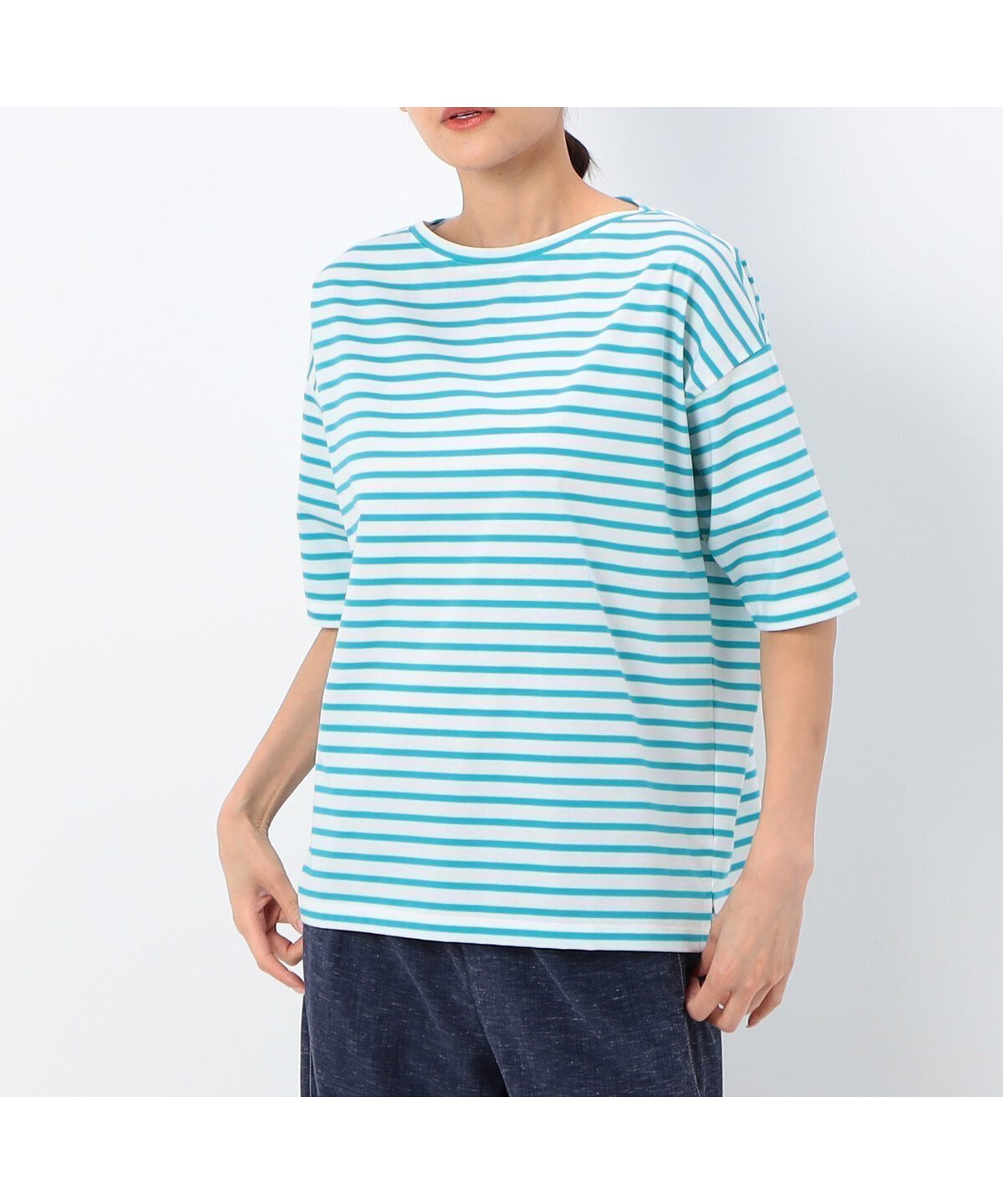 【コムサ/COMME CA】のプレーティング天竺ボーダー 後ろVネックカットソー インテリア・キッズ・メンズ・レディースファッション・服の通販 founy(ファニー) 　ファッション　Fashion　レディースファッション　WOMEN　トップス・カットソー　Tops/Tshirt　カットソー　Cut and Sewn　Vネック　V-Neck　インナー　Inner　カットソー　Cut And Sew　ショルダー　Shoulder　ドロップ　Drop　ボーダー　Border　定番　Standard　30:ターコイズ|ID: prp329100004571010 ipo3291000000032342802