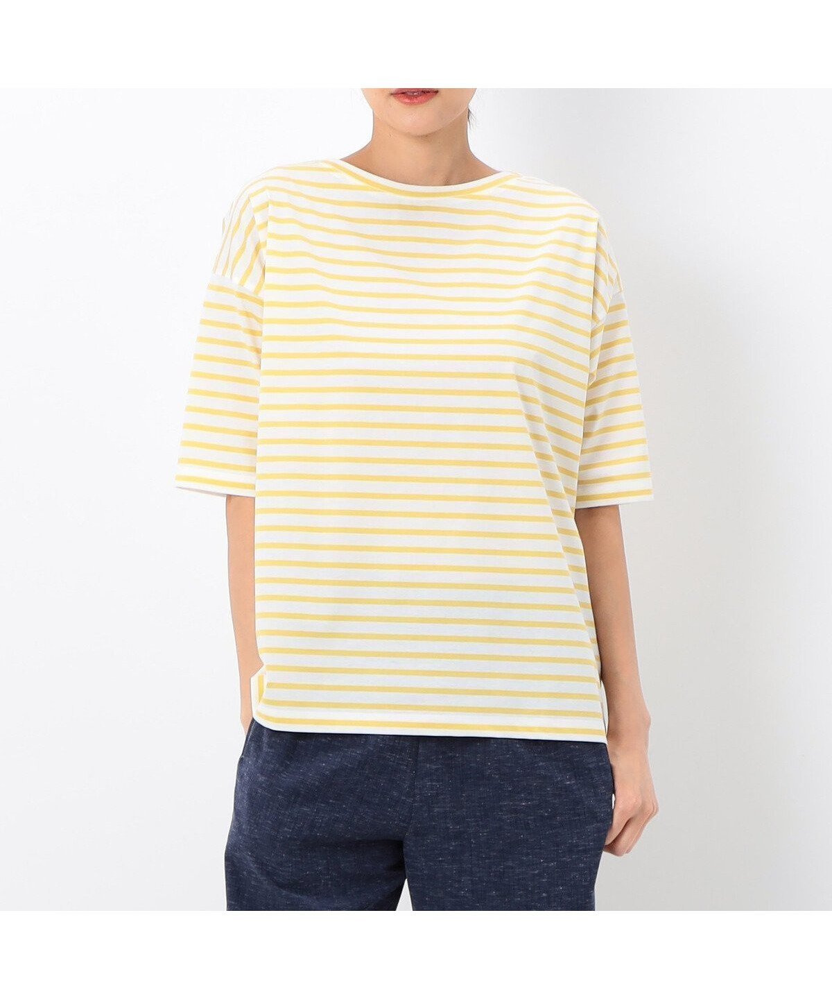 【コムサ/COMME CA】のプレーティング天竺ボーダー 後ろVネックカットソー インテリア・キッズ・メンズ・レディースファッション・服の通販 founy(ファニー) 　ファッション　Fashion　レディースファッション　WOMEN　トップス・カットソー　Tops/Tshirt　カットソー　Cut and Sewn　Vネック　V-Neck　インナー　Inner　カットソー　Cut And Sew　ショルダー　Shoulder　ドロップ　Drop　ボーダー　Border　定番　Standard　18:イエロー|ID: prp329100004571010 ipo3291000000032342808