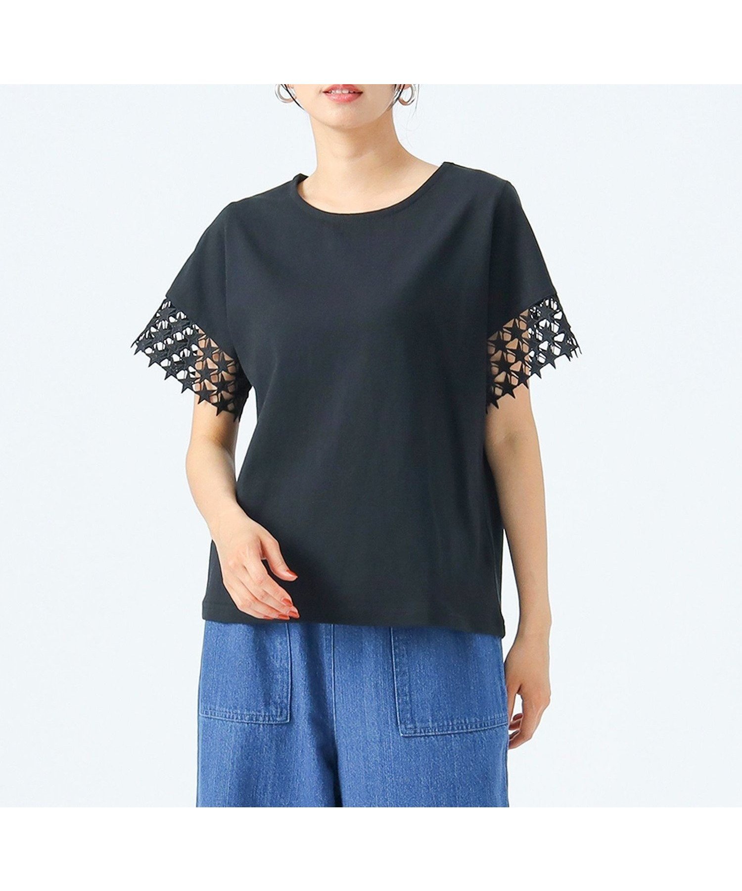 【ビームス ハート/BEAMS HEART】のスター レース Tシャツ インテリア・キッズ・メンズ・レディースファッション・服の通販 founy(ファニー) 　ファッション　Fashion　レディースファッション　WOMEN　トップス・カットソー　Tops/Tshirt　シャツ/ブラウス　Shirts/Blouses　ロング / Tシャツ　T-Shirts　おすすめ　Recommend　インナー　Inner　カットソー　Cut And Sew　サロペット　Overalls　シンプル　Simple　バランス　Balance　フェミニン　Feminine　ベーシック　Basic　レース　Race　BLACK|ID: prp329100004571023 ipo3291000000032342905