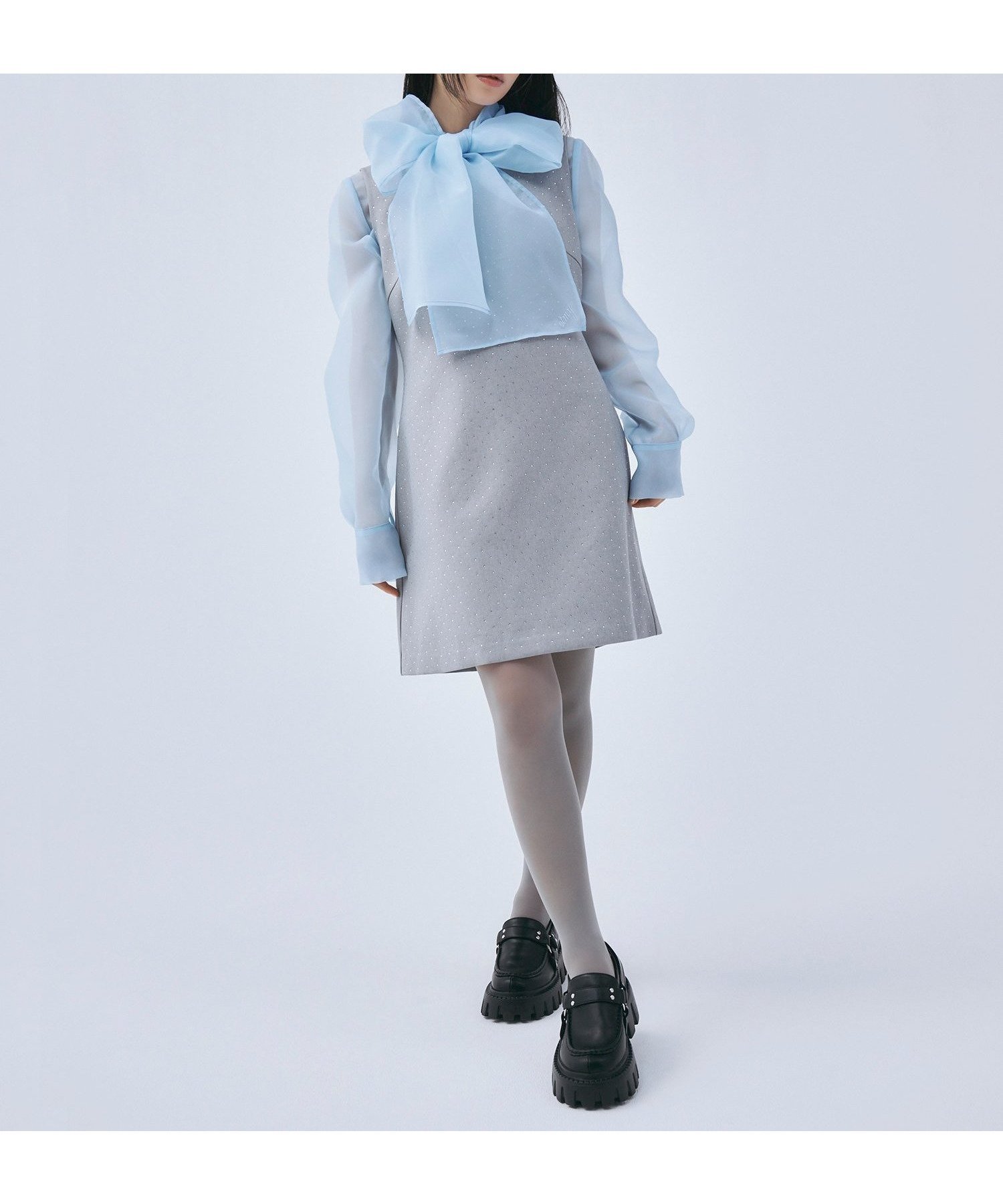 【エイミーイストワール/eimy istoire】のビジュートリムミニワンピース インテリア・キッズ・メンズ・レディースファッション・服の通販 founy(ファニー) 　ファッション　Fashion　レディースファッション　WOMEN　ワンピース　Dress　エレガント 上品　Elegant　シンプル　Simple　ビジュー　Bijou　LIGTH GREY|ID: prp329100004571024 ipo3291000000032342926