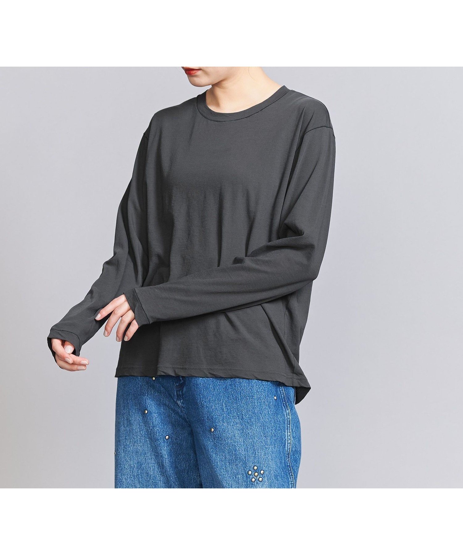【ビューティ&ユース ユナイテッドアローズ/BEAUTY&YOUTH / UNITED ARROWS】のコットン ルーズ ロングスリーブ Tシャツ インテリア・キッズ・メンズ・レディースファッション・服の通販 founy(ファニー) 　ファッション　Fashion　レディースファッション　WOMEN　トップス・カットソー　Tops/Tshirt　シャツ/ブラウス　Shirts/Blouses　ロング / Tシャツ　T-Shirts　おすすめ　Recommend　インナー　Inner　スリーブ　Sleeve　ドロップ　Drop　ボトム　Bottom　ルーズ　Loose　ロング　Long　ワイド　Wide　DK.GRAY|ID: prp329100004571044 ipo3291000000032343105