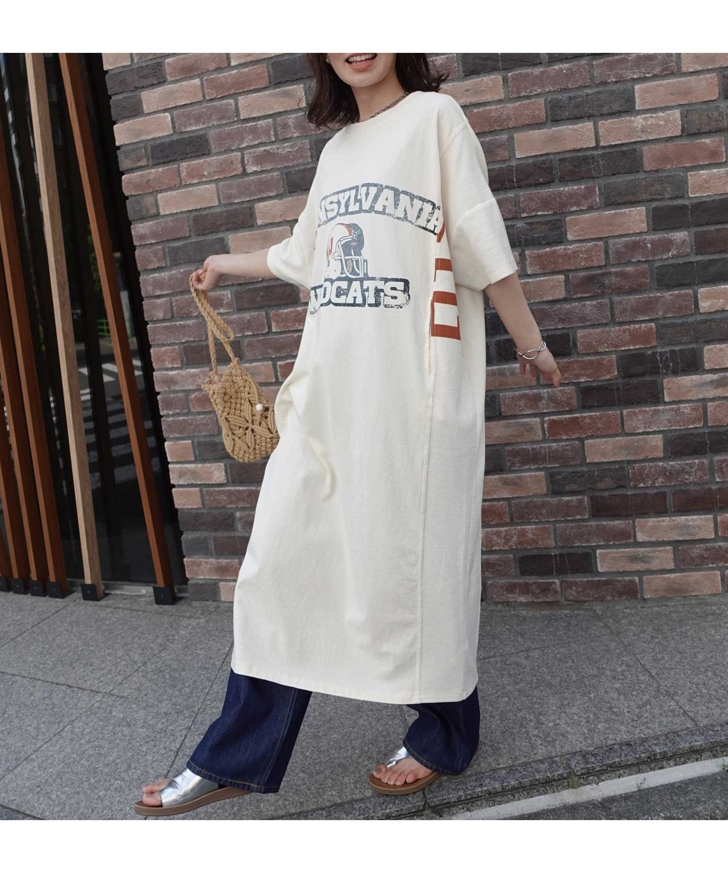 【コーナーズ/CORNERS】のワッフル切り替えプリントTシャツワンピース 人気、トレンドファッション・服の通販 founy(ファニー) 　ファッション　Fashion　レディースファッション　WOMEN　ワンピース　Dress　シャツワンピース　Shirt Dresses　プリント　Print　ワッフル　Waffle　 other-1|ID: prp329100004571063 ipo3291000000032343287