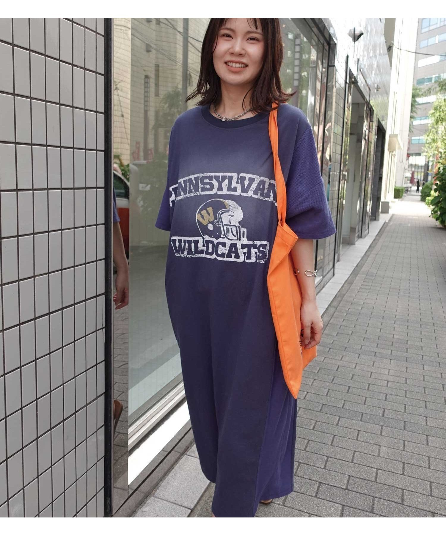 【コーナーズ/CORNERS】のワッフル切り替えプリントTシャツワンピース インテリア・キッズ・メンズ・レディースファッション・服の通販 founy(ファニー) 　ファッション　Fashion　レディースファッション　WOMEN　ワンピース　Dress　シャツワンピース　Shirt Dresses　プリント　Print　ワッフル　Waffle　ネイビー|ID: prp329100004571063 ipo3291000000032343298