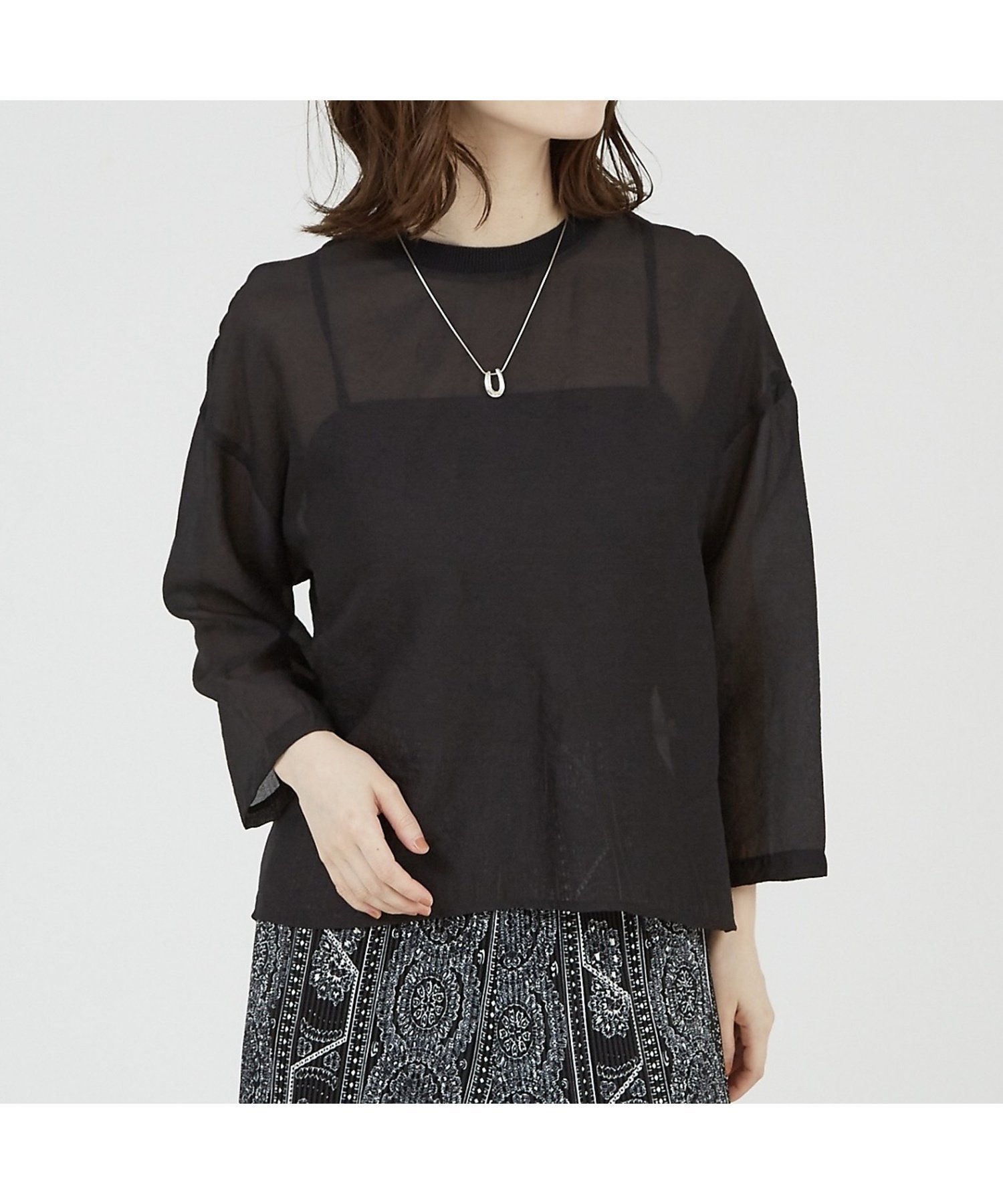 【アバハウスマヴィ/abahouse mavie】の【シアートップス】7分袖シアーTシャツ インテリア・キッズ・メンズ・レディースファッション・服の通販 founy(ファニー) 　ファッション　Fashion　レディースファッション　WOMEN　トップス・カットソー　Tops/Tshirt　シャツ/ブラウス　Shirts/Blouses　ロング / Tシャツ　T-Shirts　おすすめ　Recommend　インナー　Inner　キャミソール　Camisole　シアー　Sheer　タンク　Tank　ワッシャー　Washer　エレガント 上品　Elegant　秋　Autumn/Fall　ブラック|ID: prp329100004571084 ipo3291000000032343573