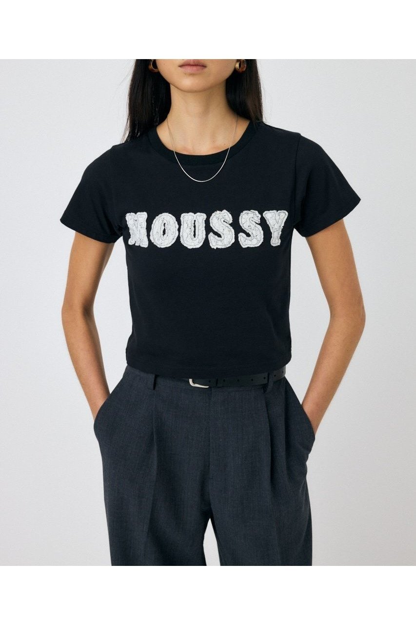 【マウジー/moussy】のPATCH LACE MOUSSY TINY Tシャツ インテリア・キッズ・メンズ・レディースファッション・服の通販 founy(ファニー) 　ファッション　Fashion　レディースファッション　WOMEN　トップス・カットソー　Tops/Tshirt　シャツ/ブラウス　Shirts/Blouses　ロング / Tシャツ　T-Shirts　おすすめ　Recommend　コンパクト　Compact　フェミニン　Feminine　レース　Race　人気　Popularity　再入荷　Restock/Back In Stock/Re Arrival　BLK|ID: prp329100004571169 ipo3291000000032344494