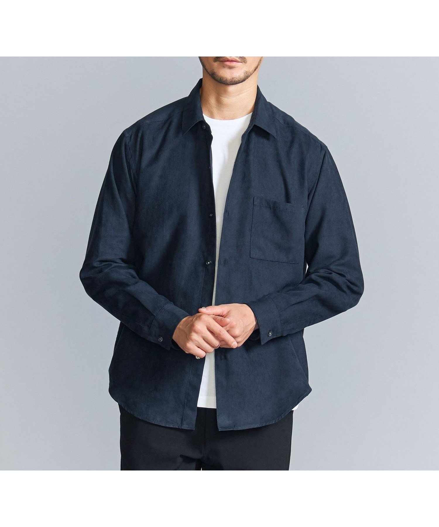 【ビューティ&ユース ユナイテッドアローズ/BEAUTY&YOUTH / UNITED ARROWS / MEN】の【WEB限定 WARDROBE SMART】スエードライク シャツ インテリア・キッズ・メンズ・レディースファッション・服の通販 founy(ファニー) 　ファッション　Fashion　メンズファッション　Fashion for Men　サテン　Satin, Glossy Fabric　スマート　Smart, Elegant　バランス　Balance, Style Balance　ファブリック　Fabric, Textile　ポケット　Pocket, Pocket Detail　ラウンド　Round, Round Neck　おすすめ　Recommended / Our Picks　NAVY|ID: prp329100004571208 ipo3291000000033839140