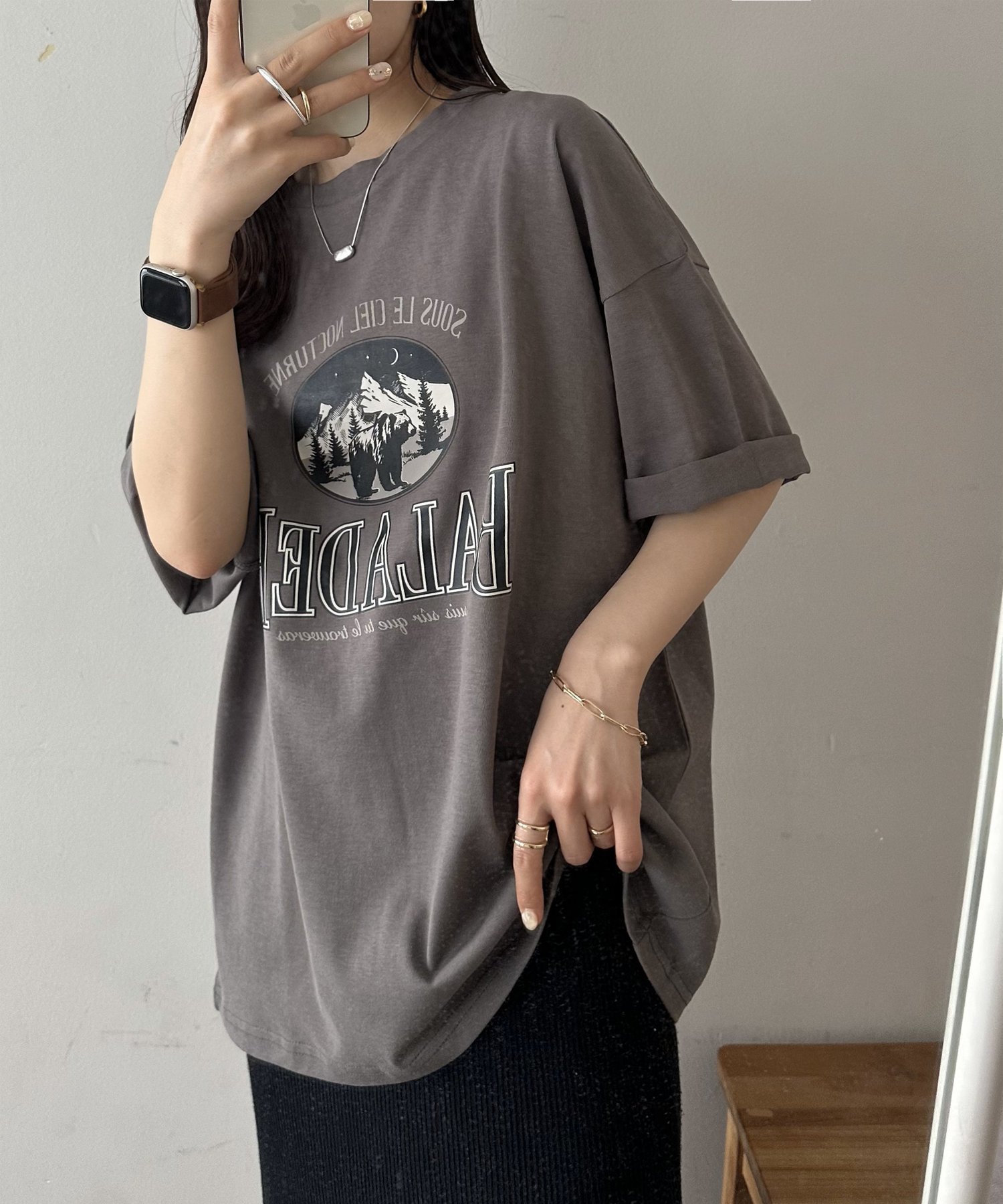 【ディスコート/Discoat】の【WEB限定】マウントプリントビッグTシャツ インテリア・キッズ・メンズ・レディースファッション・服の通販 founy(ファニー) 　ファッション　Fashion　レディースファッション　WOMEN　トップス・カットソー　Tops/Tshirt　シャツ/ブラウス　Shirts/Blouses　ロング / Tシャツ　T-Shirts　ショルダー　Shoulder　トレンド　Trend　ドロップ　Drop　プリント　Print　ヴィンテージ　Vintage　チャコールグレー|ID: prp329100004571288 ipo3291000000032345431
