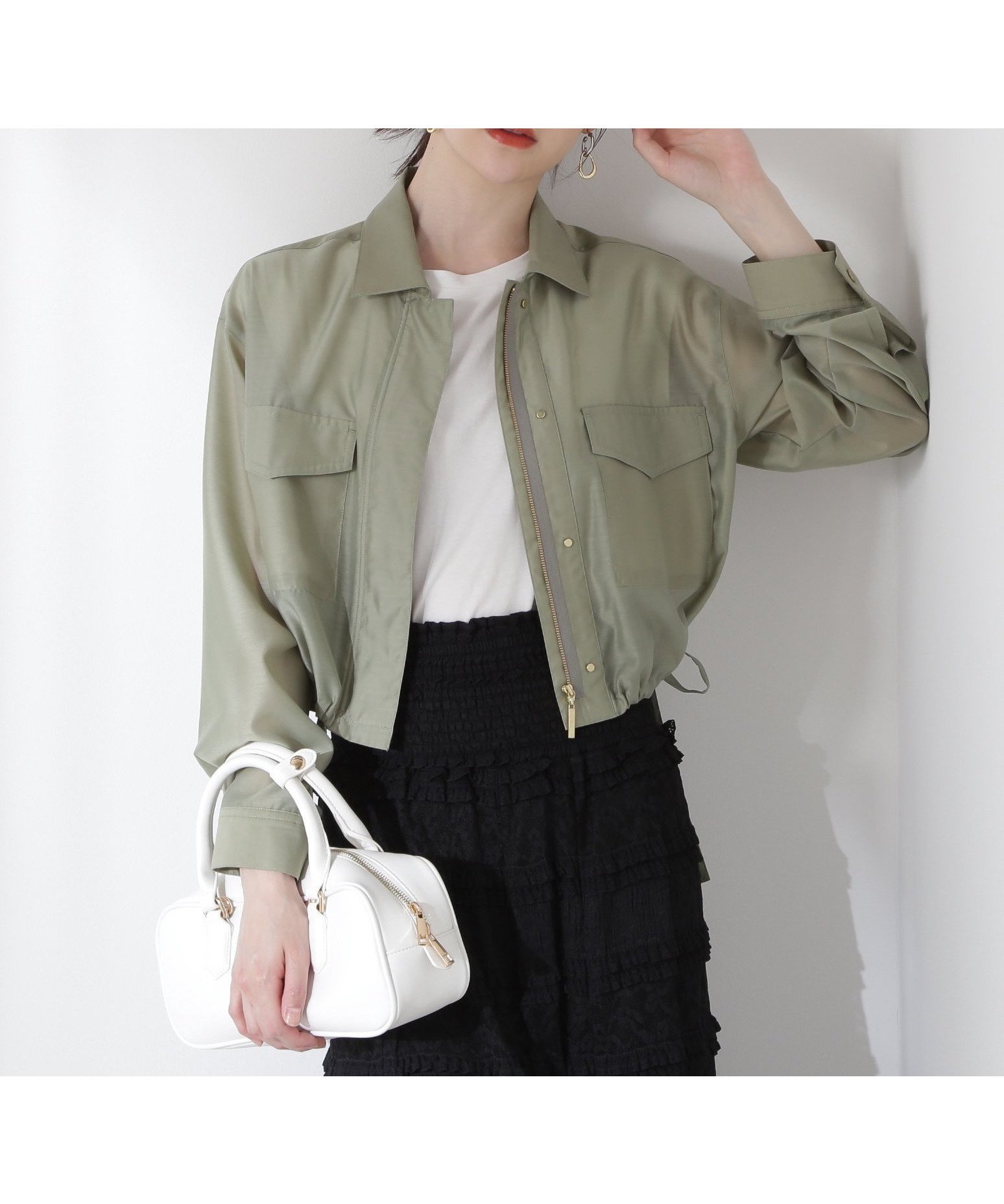 【プロポーション ボディドレッシング/PROPORTION BODY DRESSING】のシアーブルゾン インテリア・キッズ・メンズ・レディースファッション・服の通販 founy(ファニー) 　ファッション　Fashion　レディースファッション　Ladies' Fashion Online　アウター　Coat Outerwear　ブルゾン　Blouson/Jackets　シアー　Sheer　ポケット　Pocket　リボン　Ribbon　カーキ|ID: prp329100004571364 ipo3291000000032647318