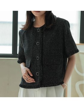 【リエディ/Re:EDIT】のサマーツイード半袖ノーカラージャケット 人気、トレンドファッション・服の通販 founy(ファニー) ファッション Fashion レディースファッション WOMEN アウター Coat Outerwear ジャケット Jackets ノーカラージャケット No Collar Leather Jackets おすすめ Recommend サマー Summer ジャケット Jacket セットアップ Set Up ツイード Tweed デニム Denim フェミニン Feminine フォーマル Formal エレガント 上品 Elegant 半袖 Short Sleeve 夏 Summer |ID:prp329100004571381