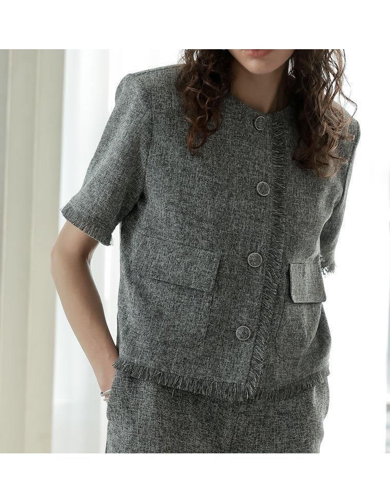 【リエディ/Re:EDIT】のサマーツイード半袖ノーカラージャケット インテリア・キッズ・メンズ・レディースファッション・服の通販 founy(ファニー) 　ファッション　Fashion　レディースファッション　WOMEN　アウター　Coat Outerwear　ジャケット　Jackets　ノーカラージャケット　No Collar Leather Jackets　おすすめ　Recommend　サマー　Summer　ジャケット　Jacket　セットアップ　Set Up　ツイード　Tweed　デニム　Denim　フェミニン　Feminine　フォーマル　Formal　エレガント 上品　Elegant　半袖　Short Sleeve　夏　Summer　ミックスブラック|ID: prp329100004571381 ipo3291000000032346118
