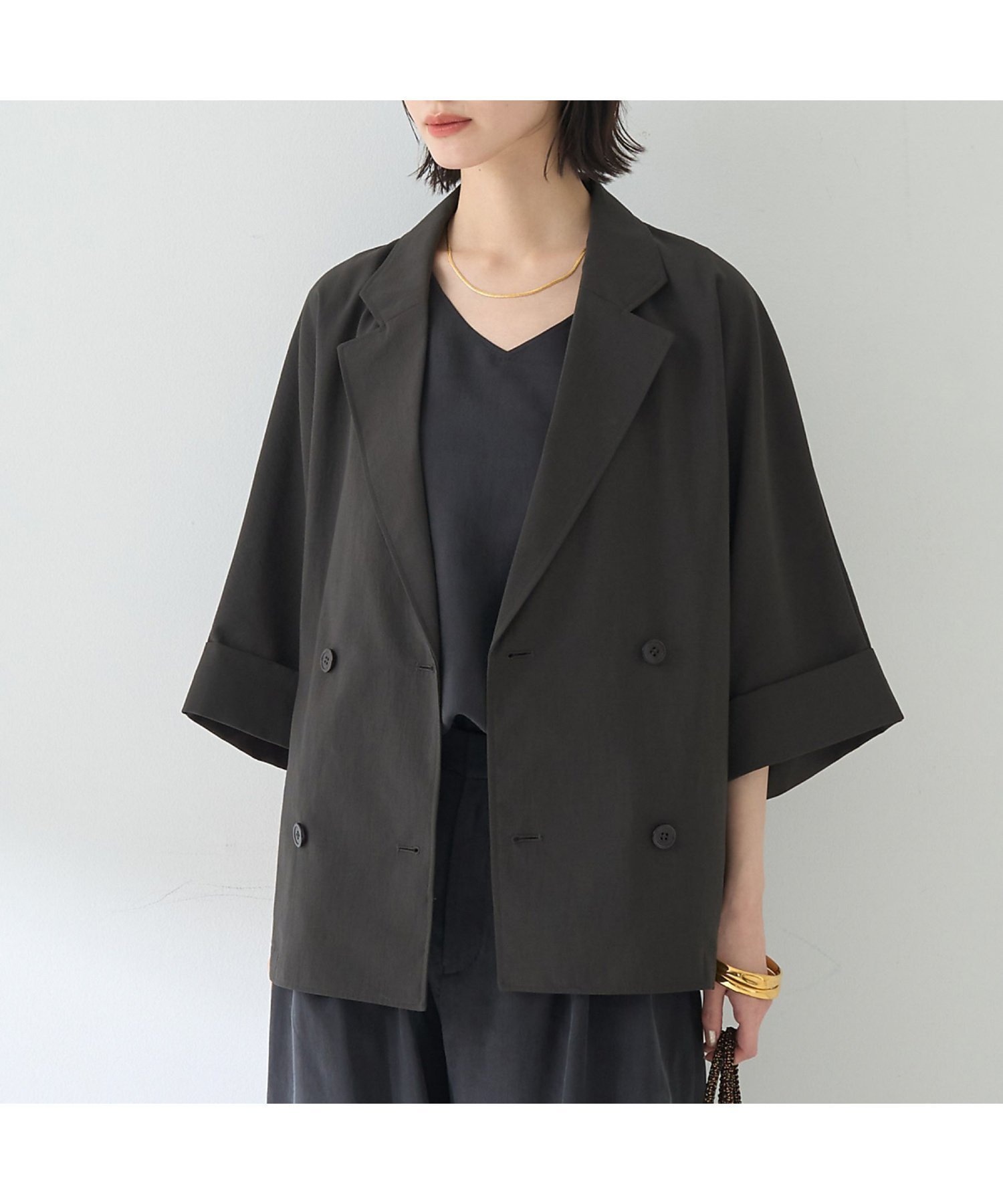 【ルージュヴィフラクレ/Rouge vif la cle】の撥水ドルマンハーフ袖ジャケット インテリア・キッズ・メンズ・レディースファッション・服の通販 founy(ファニー) 　ファッション　Fashion　レディースファッション　WOMEN　アウター　Coat Outerwear　ジャケット　Jackets　インナー　Inner　カットソー　Cut And Sew　サマー　Summer　ジャケット　Jacket　ダブル　Double　ハーフ　Half　フェミニン　Feminine　フレア　Flare　再入荷　Restock/Back In Stock/Re Arrival　夏　Summer　春　Spring　S/S・春夏　Ss・Spring/Summer　チャコールグレー|ID: prp329100004571385 ipo3291000000032346134