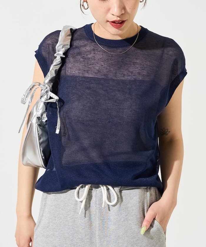 【フリークスストア/FREAK'S STORE】のハンドウォッシャブル リネン ミックス シアー ノースリーブ TEE【限定展開】 25SS インテリア・キッズ・メンズ・レディースファッション・服の通販 founy(ファニー) 　ファッション　Fashion　レディースファッション　Fashion for Women　トップス・カットソー　Cut & Sew Tops　キャミソール&ノースリーブ　Camisoles & Sleeveless Tops　2025年　2025　2025春夏・S/S　Spring/Summer 2025 SS25　サマー　Summer, Summer Style　シアー　Sheer, See-Through　ノースリーブ　Sleeveless, No-Sleeve　ボトム　Bottoms, Lower Wear　ミックス　Mix, Mixed Style　リネン　Linen, Linen Fabric　エレガント 上品　Elegant　夏　Summer　S/S・春夏　SS, Spring/Summer, Warm Season　ネイビー|ID: prp329100004571406 ipo3291000000032622048