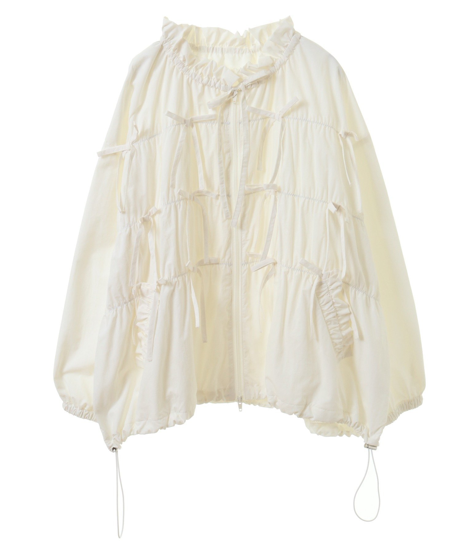【キャンディストリッパー/Candy Stripper】のALL MINE RIBBON BLOUSON インテリア・キッズ・メンズ・レディースファッション・服の通販 founy(ファニー) 　ファッション　Fashion　レディースファッション　WOMEN　アウター　Coat Outerwear　ブルゾン　Blouson/Jackets　ガーリー　Girly　ギャザー　Gather　シアー　Sheer　スタンド　Stand　タフタ　Taffeta　チュール　Tulle　トレンド　Trend　ブルゾン　Blouson　リボン　Ribbon　ロング　Long　OFF WHITE|ID: prp329100004571424 ipo3291000000032346443