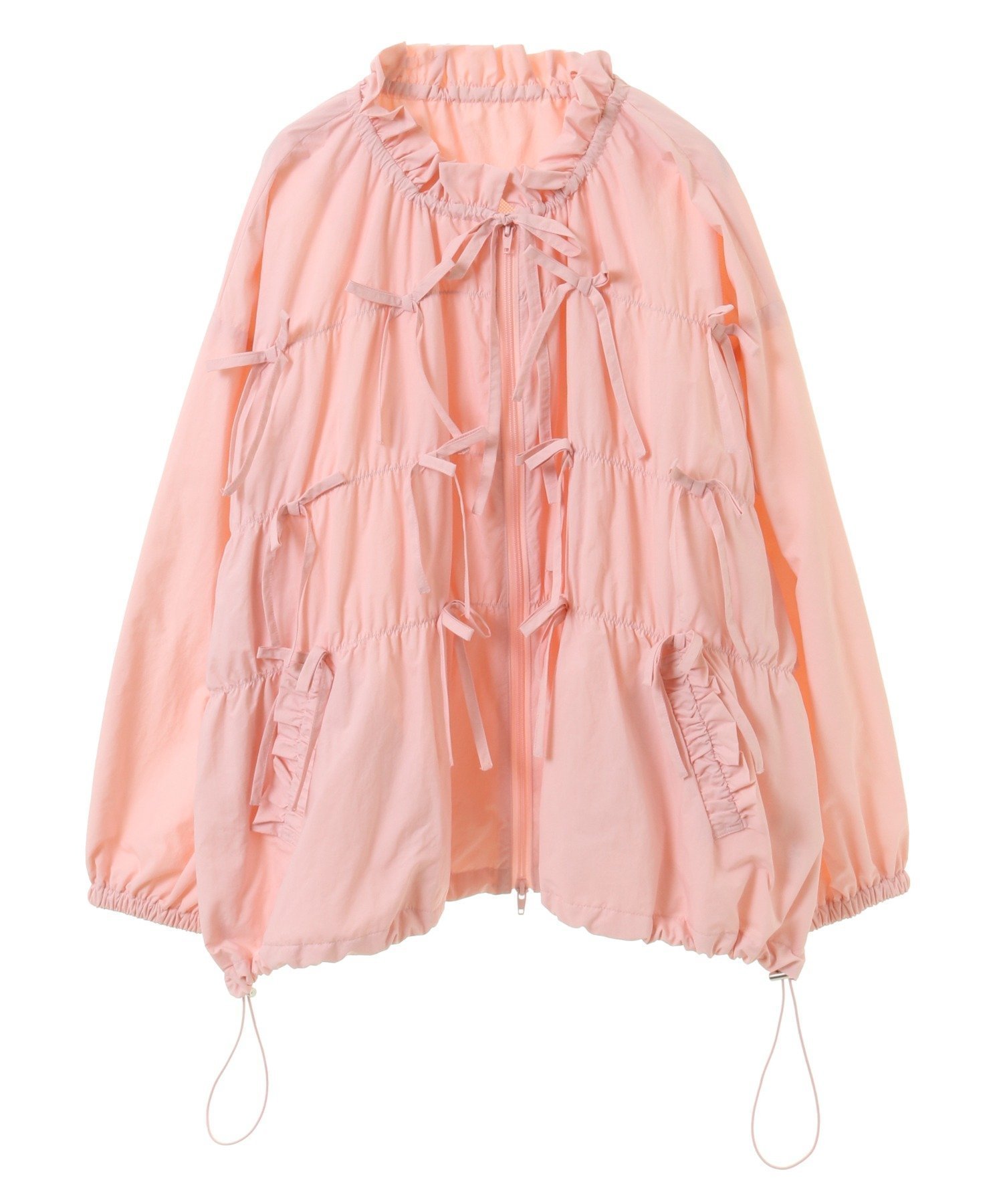 【キャンディストリッパー/Candy Stripper】のALL MINE RIBBON BLOUSON インテリア・キッズ・メンズ・レディースファッション・服の通販 founy(ファニー) 　ファッション　Fashion　レディースファッション　WOMEN　アウター　Coat Outerwear　ブルゾン　Blouson/Jackets　ガーリー　Girly　ギャザー　Gather　シアー　Sheer　スタンド　Stand　タフタ　Taffeta　チュール　Tulle　トレンド　Trend　ブルゾン　Blouson　リボン　Ribbon　ロング　Long　PINK|ID: prp329100004571424 ipo3291000000032346445