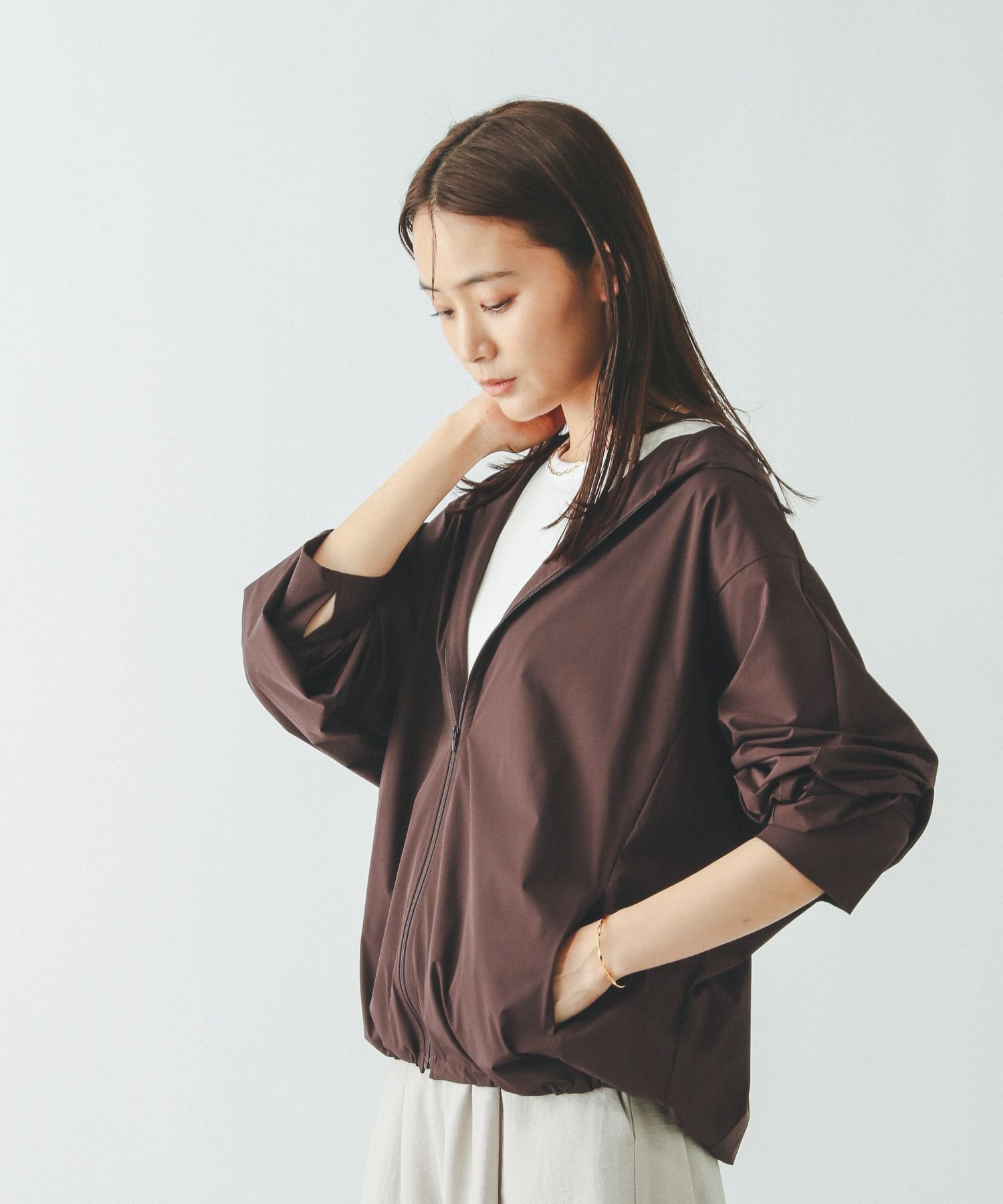 【グローバルワーク/GLOBAL WORK】の遮熱撥水パーカー/495704 インテリア・キッズ・メンズ・レディースファッション・服の通販 founy(ファニー) 　ファッション　Fashion　レディースファッション　Fashion for Women　トップス・カットソー　Cut & Sew Tops　レディースパーカー・カジュアルフーディー　Casual Hoodies & Sweatshirts　サマー　Summer, Summer Style　シンプル　Simple, Minimal　ストレッチ　Stretch, Stretchy Fabric　パーカー　Hoodie, Parka　ブラウン58|ID: prp329100004571426 ipo3291000000032719937