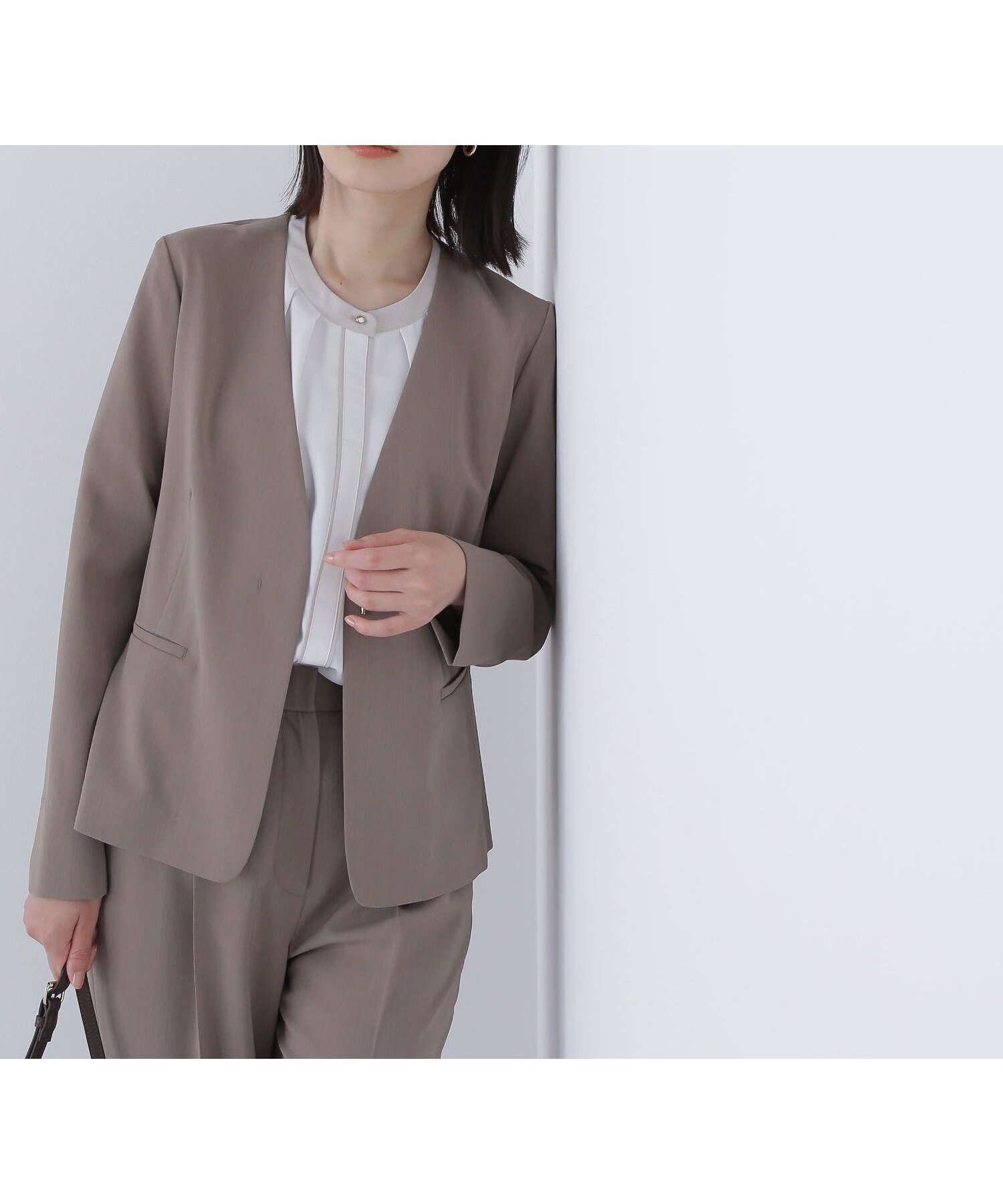 【ナチュラル ビューティー ベーシック/NATURAL BEAUTY BASIC】のサマードライタッチ SETUP ノーカラージャケット インテリア・キッズ・メンズ・レディースファッション・服の通販 founy(ファニー) 　ファッション　Fashion　レディースファッション　Ladies' Fashion Online　アウター　Coat Outerwear　ジャケット　Jackets　ノーカラージャケット　No Collar Leather Jackets　おすすめ　Recommend　ジャケット　Jacket　ストレッチ　Stretch　スーツ　Suit　フロント　Front　メランジ　Melange　ワイド　Wide　洗える　Washable　モカベージュ|ID: prp329100004571429 ipo3291000000032442528