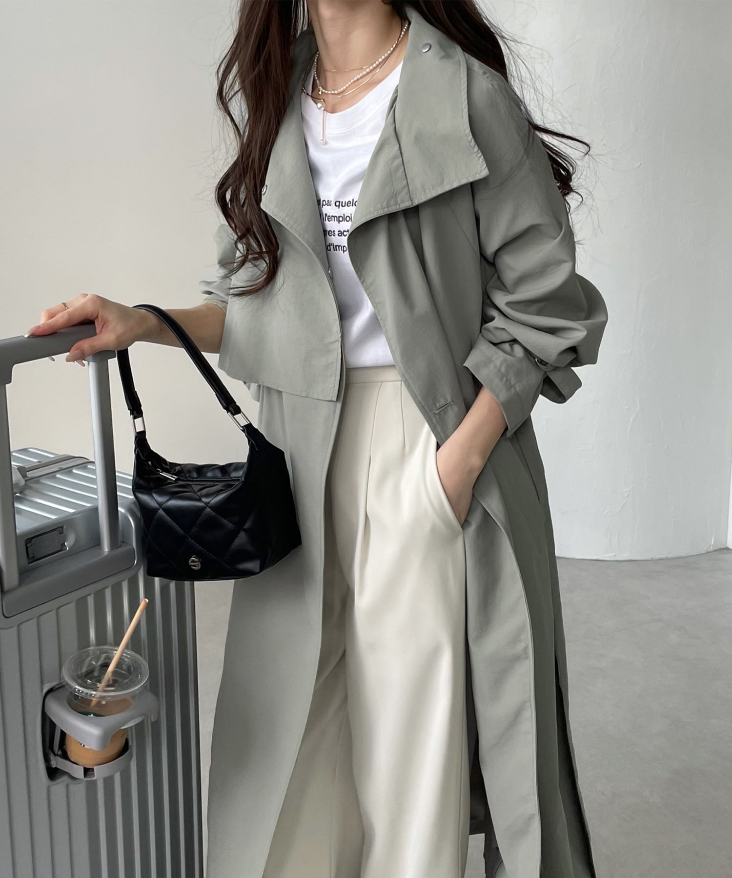 【アンドミー/andme】の2way スタンドカラー トレンチコート インテリア・キッズ・メンズ・レディースファッション・服の通販 founy(ファニー) 　ファッション　Fashion　レディースファッション　Fashion for Women　アウター　Coat / Outerwear Collection　コート・ロングコート・ピーコート　Long Coats, Peacoats & More　トレンチコート / 春秋の定番アウター　Trench Coats　おすすめ　Recommended / Our Picks　スタンド　Stand Collar, Upright Stand　ブルゾン　Blouson, Bomber Jacket　ロング　Long, Long-Length　春　Spring　秋　Autumn　ライトカーキ|ID: prp329100004571961 ipo3291000000033554272