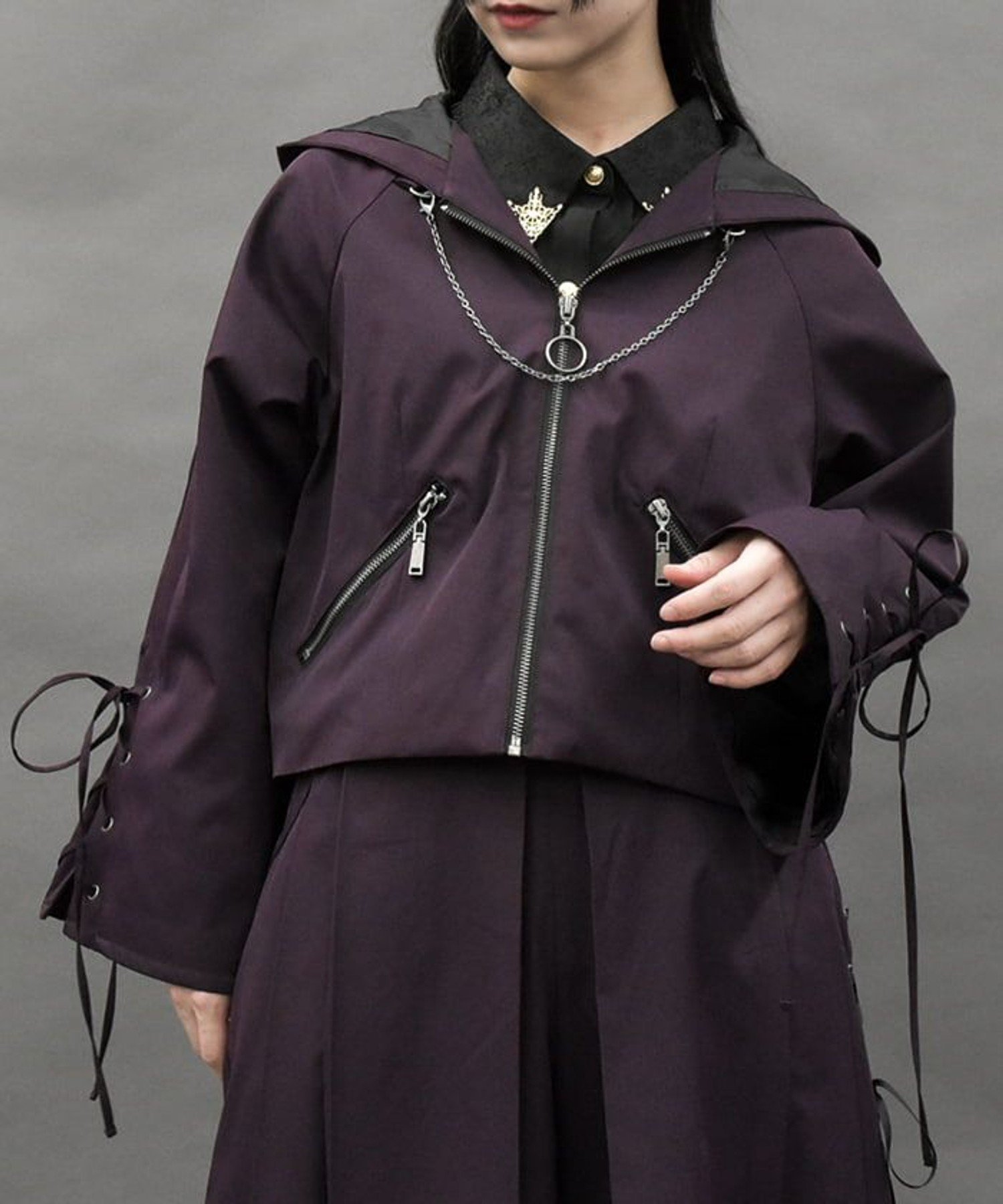 【アクシーズファム/axes femme】のフーディーショートブルゾン インテリア・キッズ・メンズ・レディースファッション・服の通販 founy(ファニー) 　ファッション　Fashion　レディースファッション　WOMEN　アウター　Coat Outerwear　ブルゾン　Blouson/Jackets　おすすめ　Recommend　オリエンタル　Oriental　ショート　Short　スリーブ　Sleeve　チェーン　Chain　フレア　Flare　ブルゾン　Blouson　レース　Race　ワイン|ID: prp329100004572079 ipo3291000000032353588